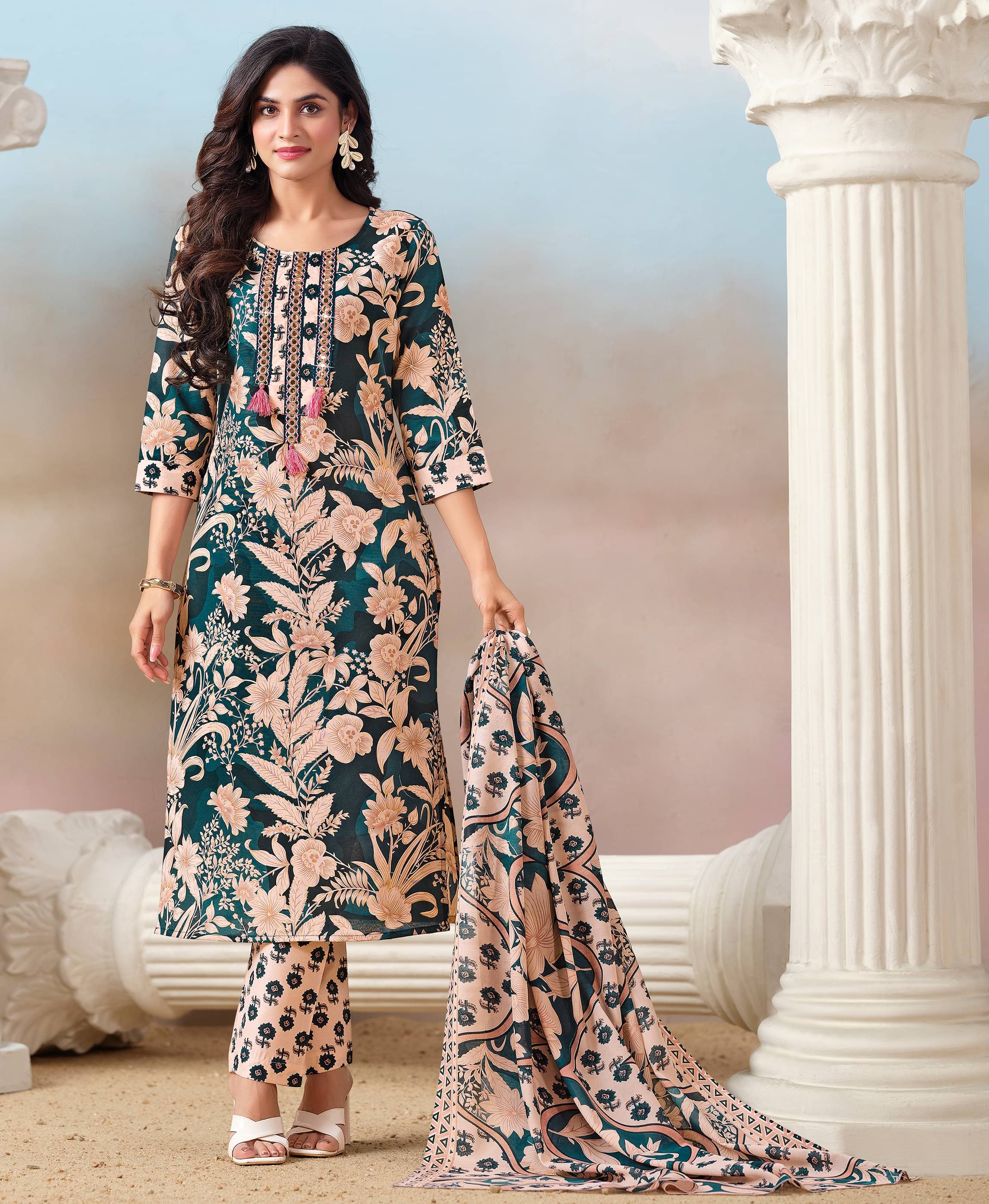 MOJILAA Cotton Blend Printed Kurti With Pants Women's Stitched Salwar Suit - Multicolor ( Pack of 1 ) MOJILAA Cotton Blend Printed Kurti With Pants Women's Stitched Salwar Suit - Multicolor ( Pack of 1 )