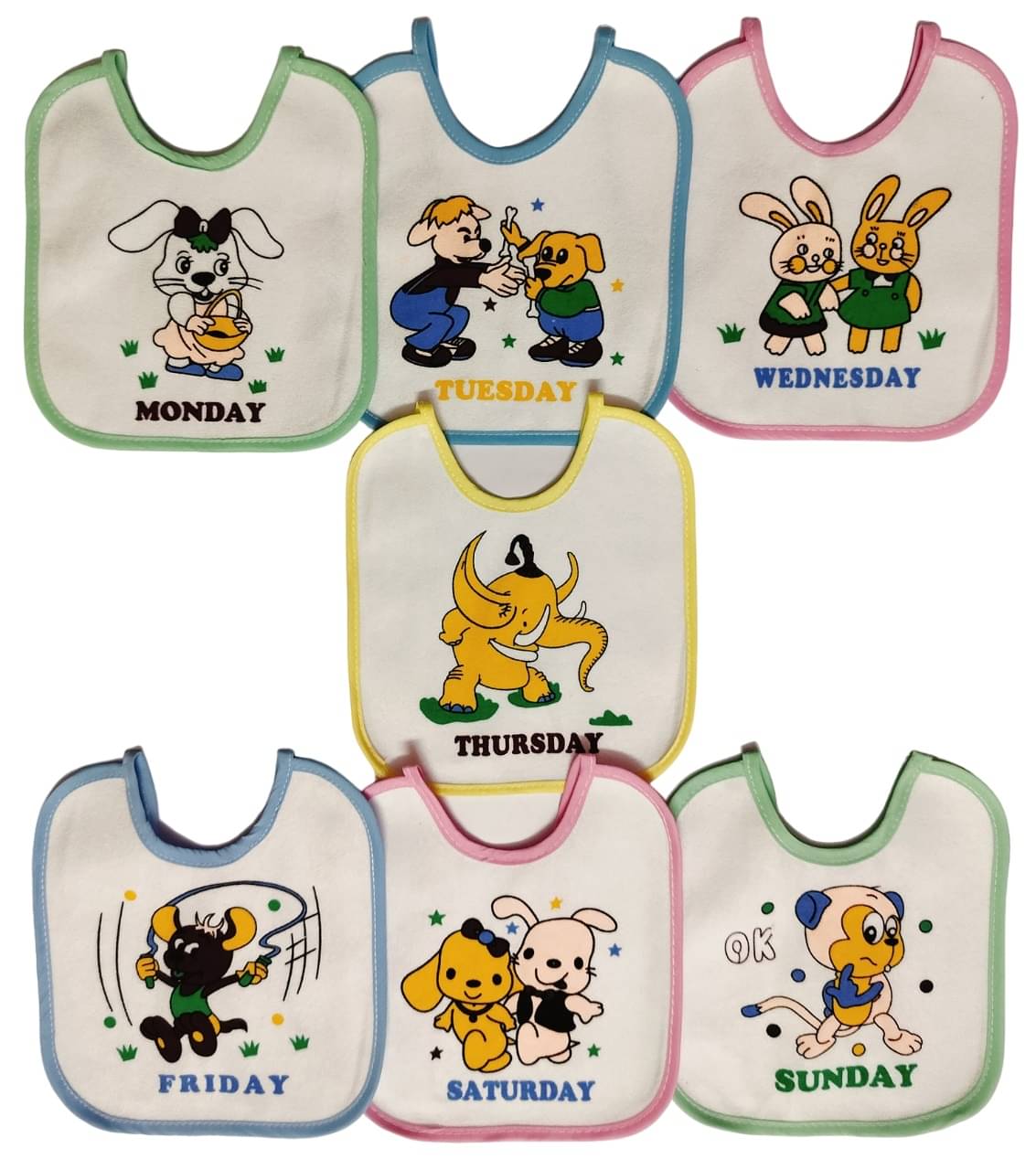 Maalove Multi-Colour Cotton Bibs - Set of 7     			Maalove Multi-Colour Cotton Bibs - Set of 7