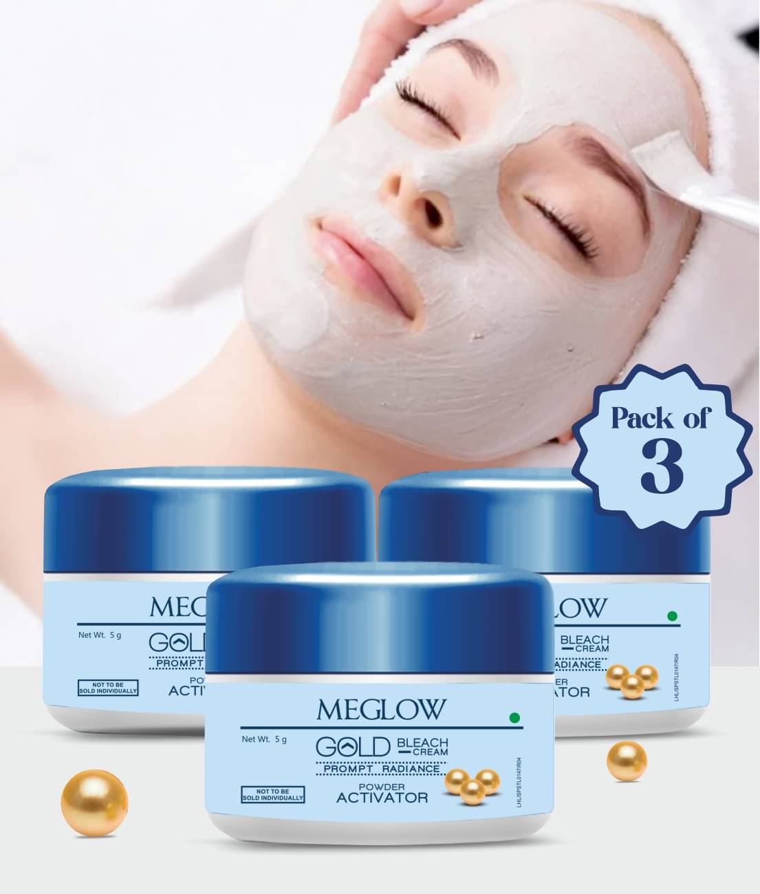     			Meglow Gold Bleach Cream for Instant Brightening & Glowing Skin Formula Pack of 3 (50g each)