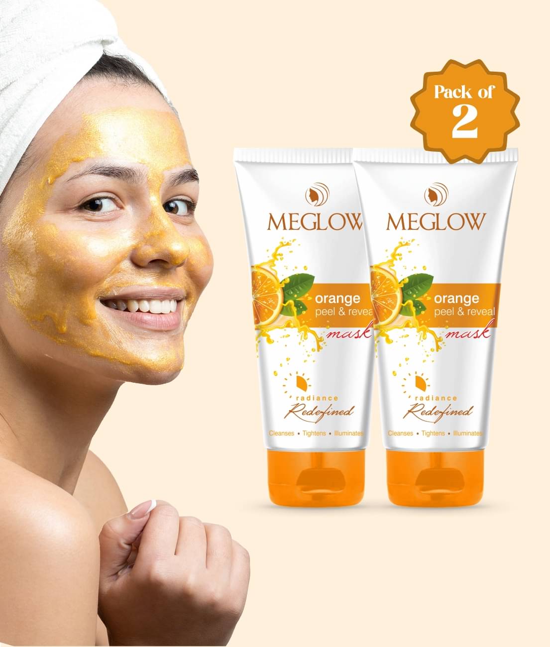     			Meglow Orange Peel Off Mask 70g|Deep Cleansing & Glowing Skin|Removes Dirt & Impurities (Pack of 2)