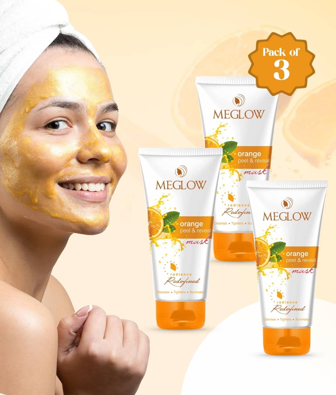     			Meglow Orange Peel Off Mask 70g|Deep Cleansing & Glowing Skin|Removes Dirt & Impurities (Pack of 3)