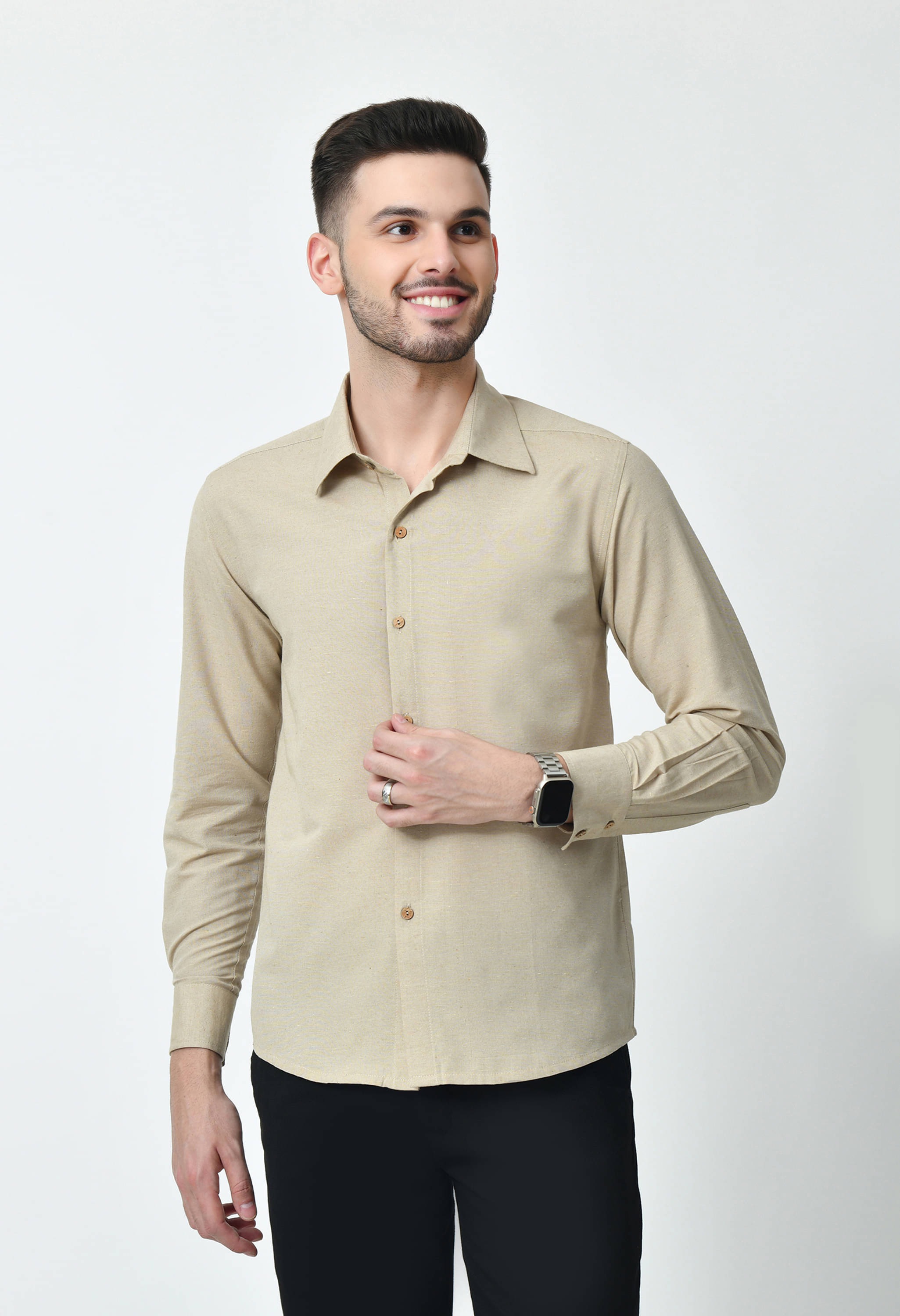 OTIRA Cotton Blend Regular Fit Solids Full Sleeves Men's Casual Shirt - Beige ( Pack of 1 )     			OTIRA Cotton Blend Regular Fit Solids Full Sleeves Men's Casual Shirt - Beige ( Pack of 1 )