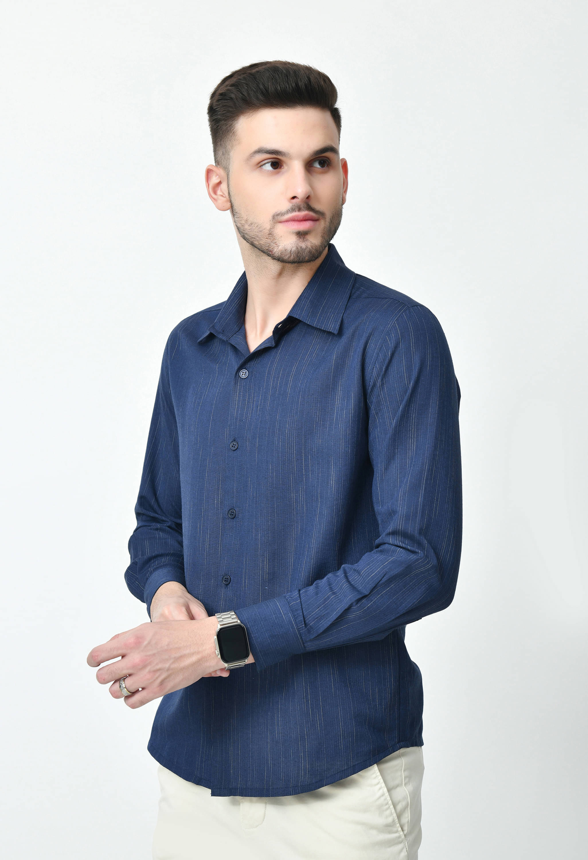 OTIRA Cotton Blend Regular Fit Self Design Full Sleeves Men's Casual Shirt - Blue ( Pack of 1 ) OTIRA Cotton Blend Regular Fit Self Design Full Sleeves Men's Casual Shirt - Blue ( Pack of 1 )