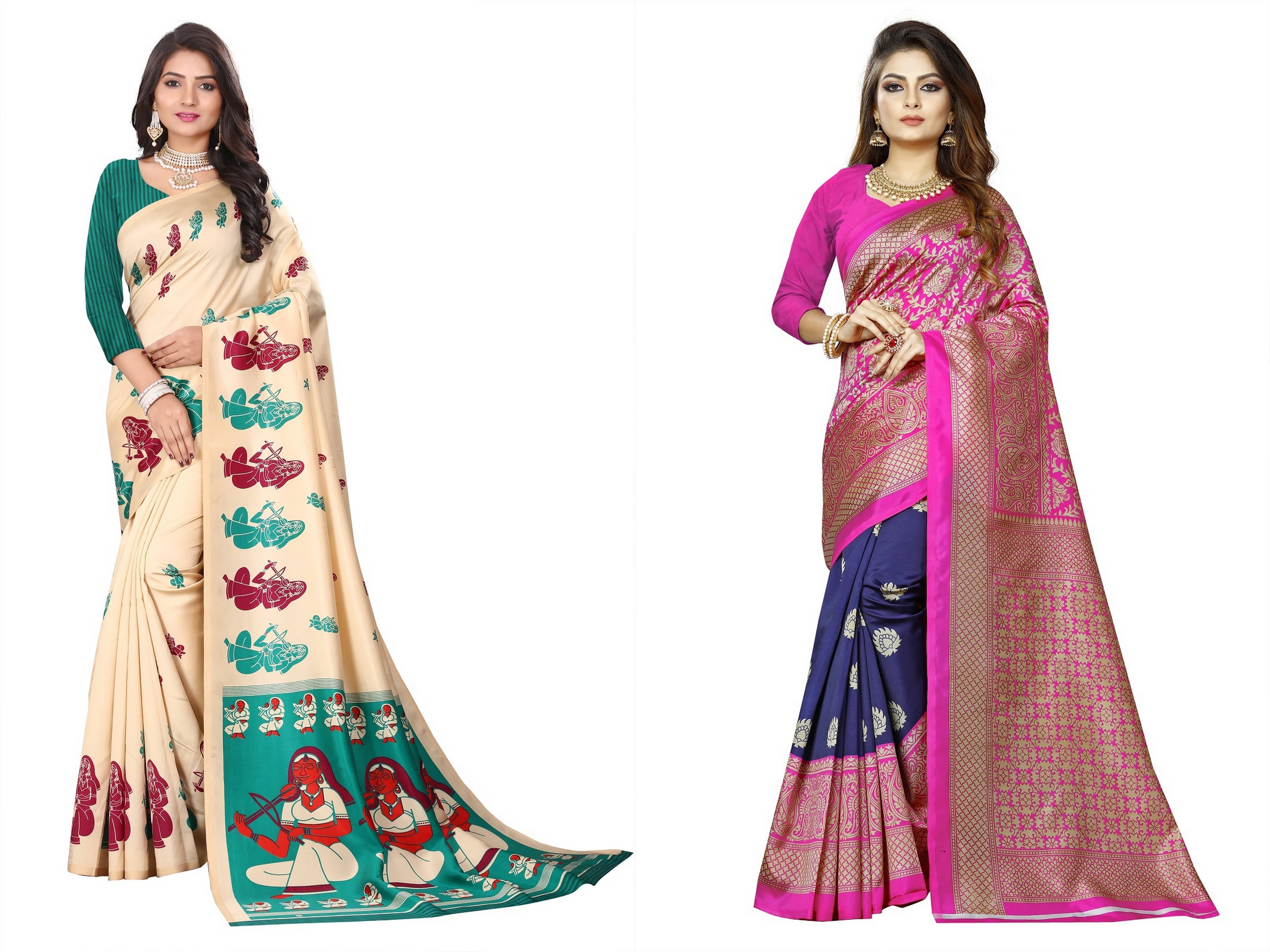 RUNAYA NX Art Silk Printed Saree With Unstitched Blouse Piece ( Multicolor )     			RUNAYA NX Art Silk Printed Saree With Unstitched Blouse Piece ( Multicolor )