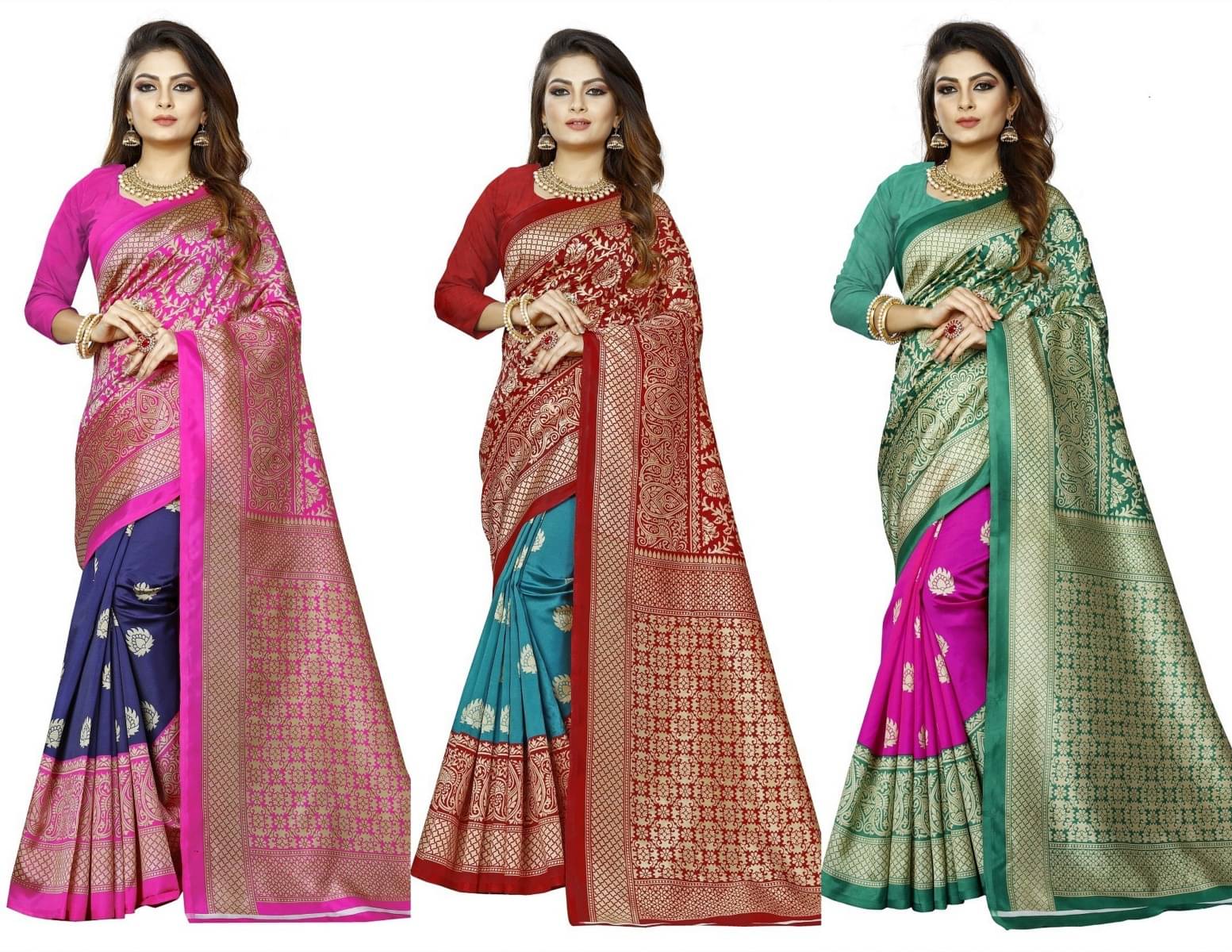 RUNAYA NX Art Silk Printed Saree With Unstitched Blouse Piece ( Multicolor )     			RUNAYA NX Art Silk Printed Saree With Unstitched Blouse Piece ( Multicolor )