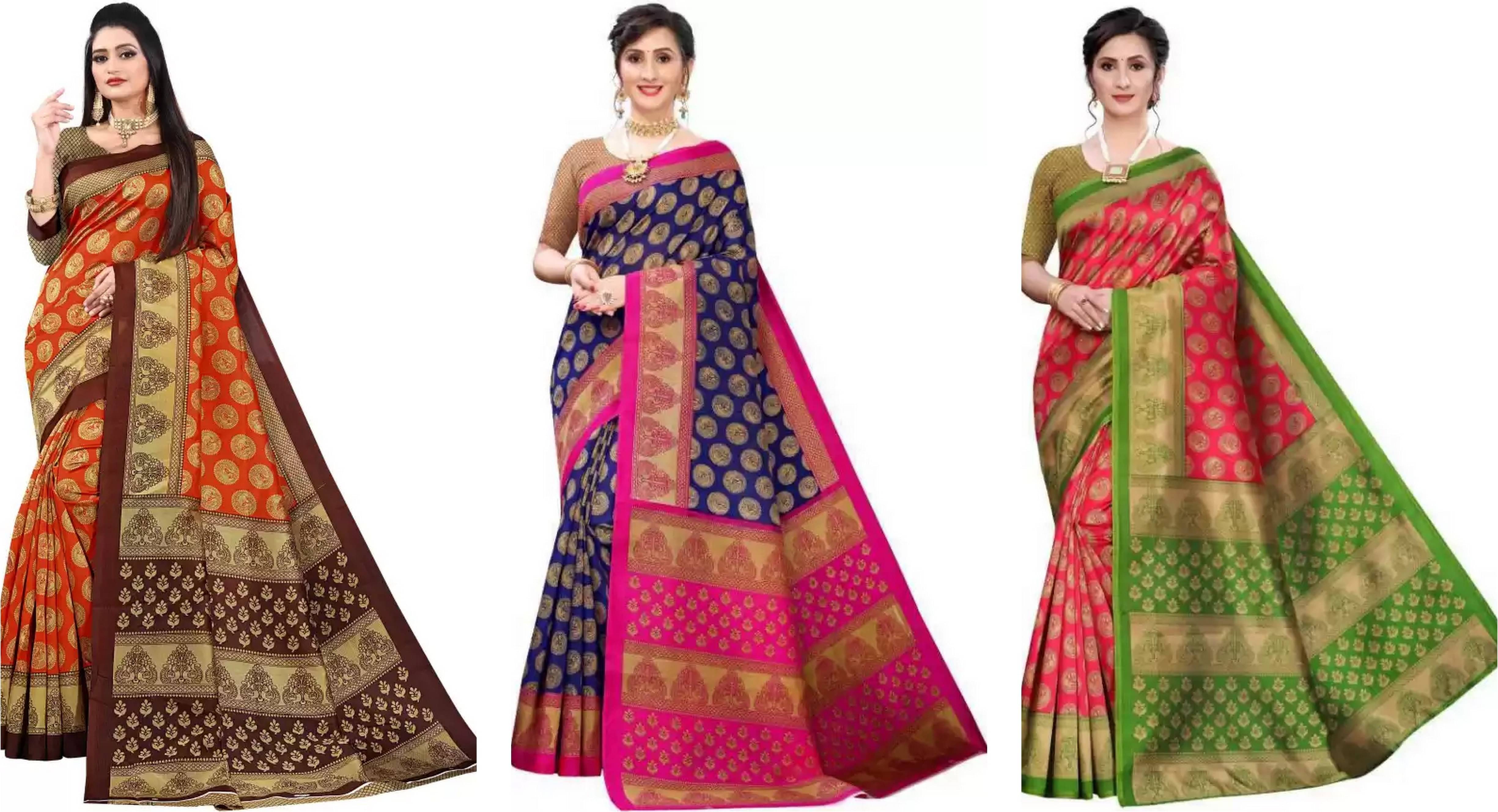RUNAYA NX Art Silk Printed Saree With Unstitched Blouse Piece ( Multicolor ) RUNAYA NX Art Silk Printed Saree With Unstitched Blouse Piece ( Multicolor )