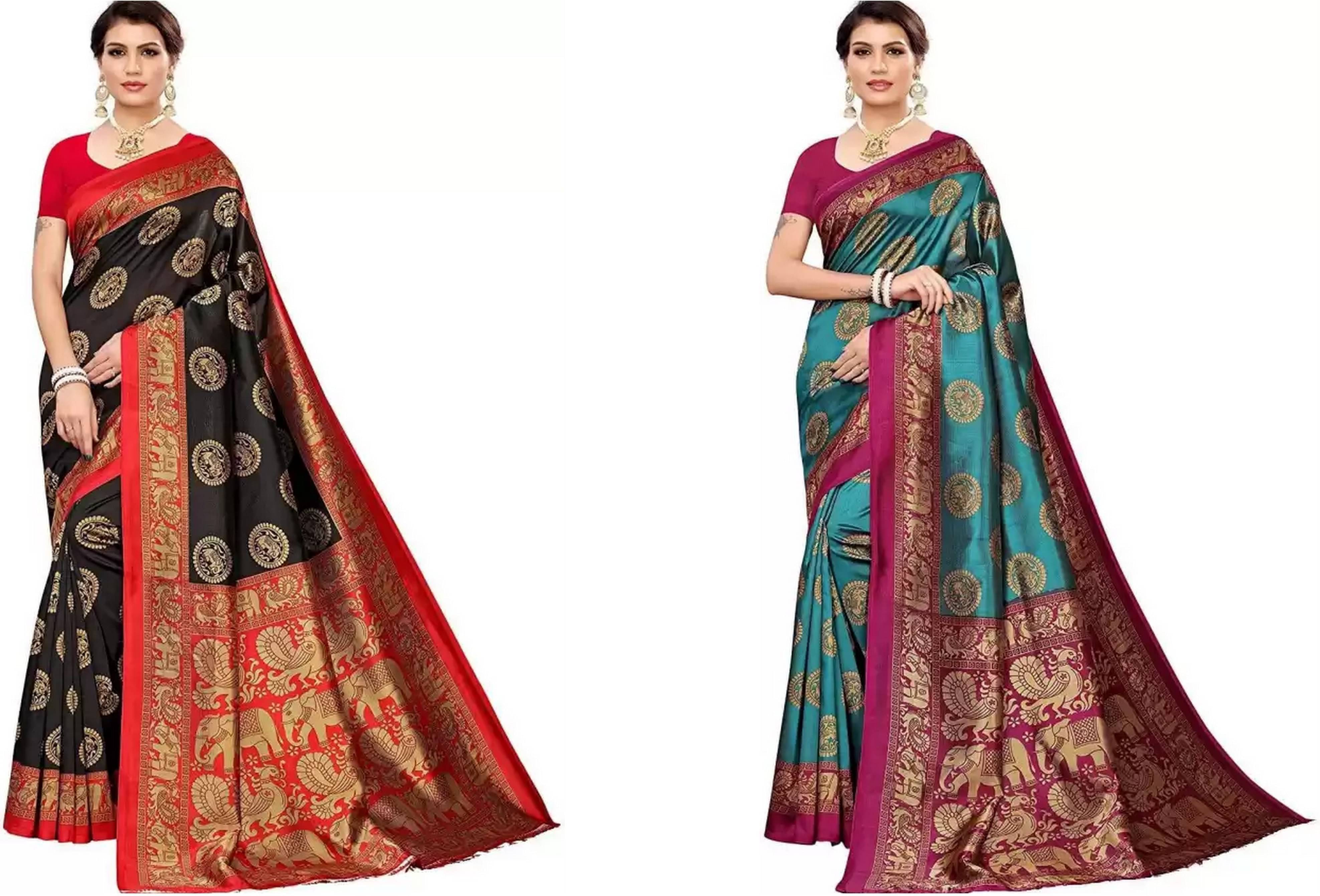 RUNAYA NX Art Silk Printed Saree With Unstitched Blouse Piece ( Multicolor ) RUNAYA NX Art Silk Printed Saree With Unstitched Blouse Piece ( Multicolor )
