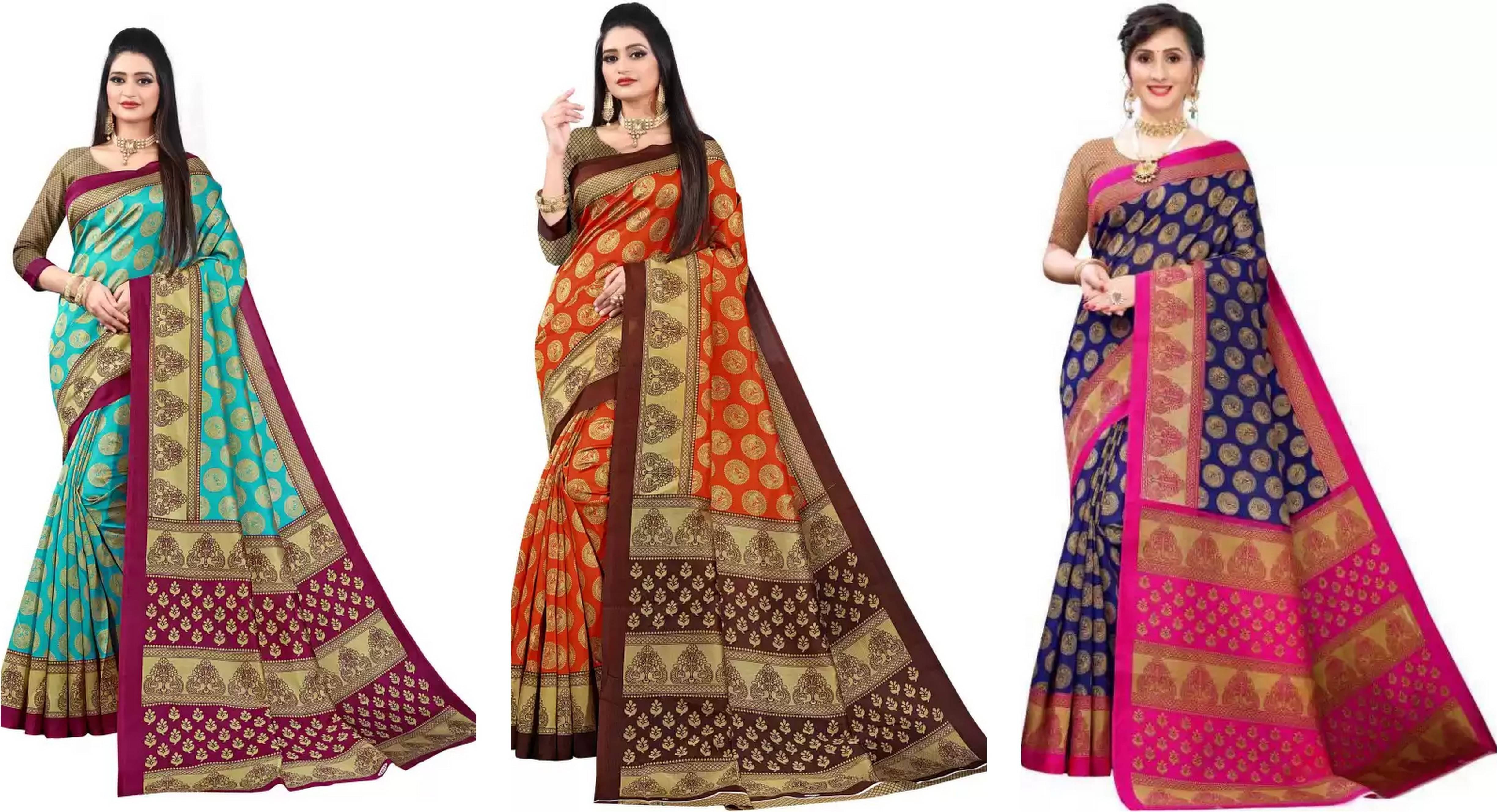 RUNAYA NX Art Silk Printed Saree With Unstitched Blouse Piece ( Multicolor ) RUNAYA NX Art Silk Printed Saree With Unstitched Blouse Piece ( Multicolor )
