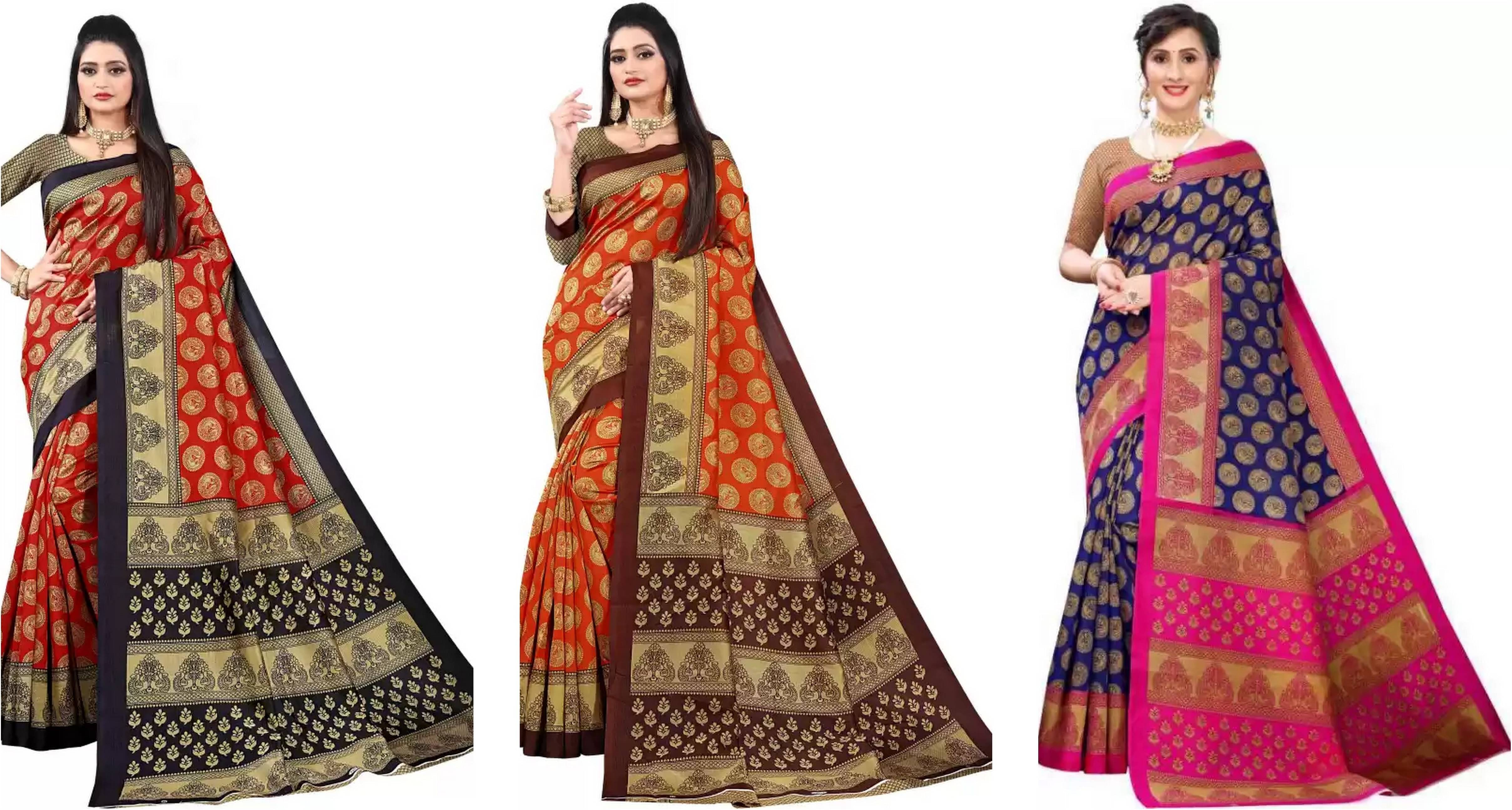     			RUNAYA NX Art Silk Printed Saree With Unstitched Blouse Piece ( Multicolor )