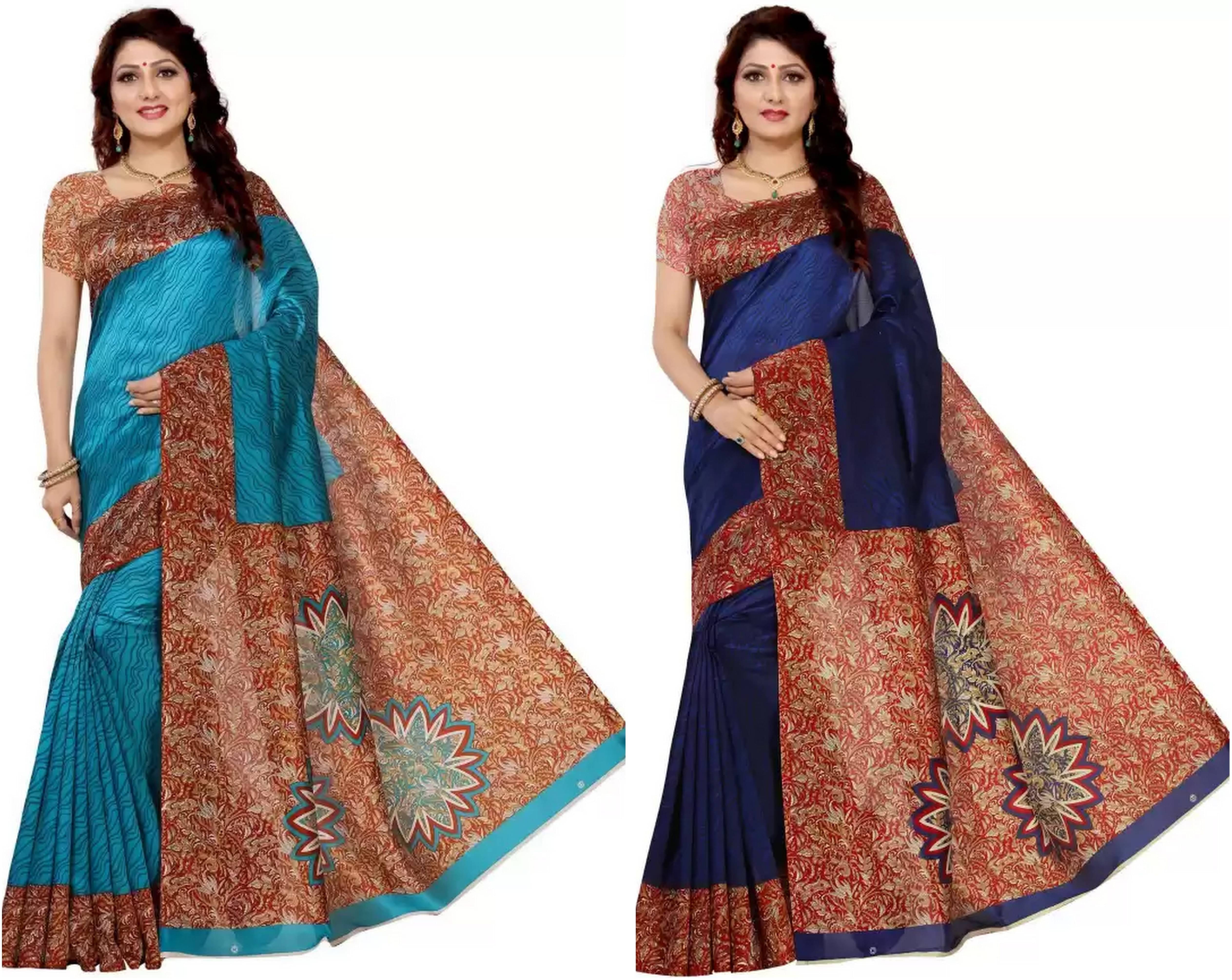 RUNAYA NX Art Silk Printed Saree With Unstitched Blouse Piece ( Multicolor ) RUNAYA NX Art Silk Printed Saree With Unstitched Blouse Piece ( Multicolor )