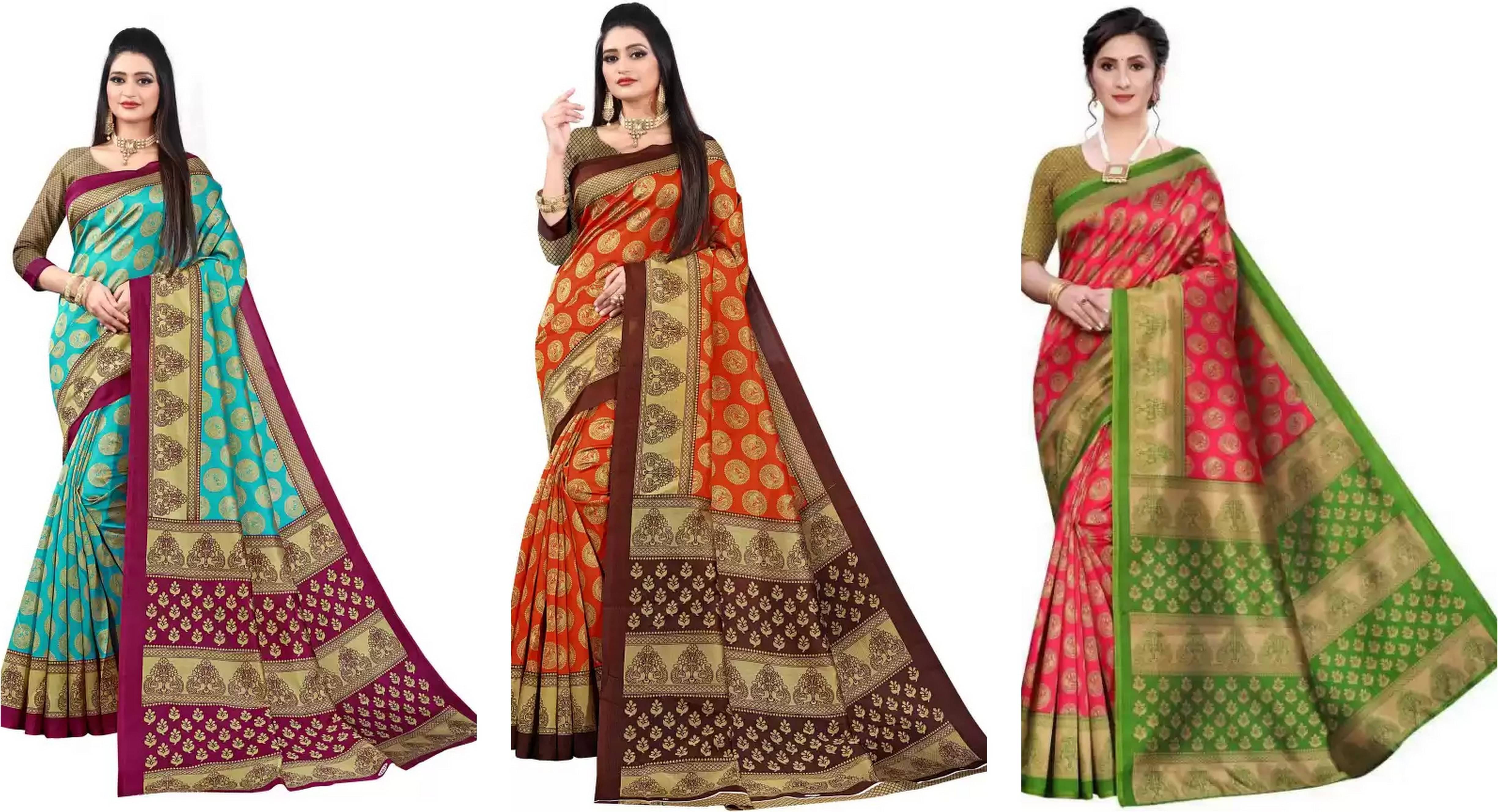     			RUNAYA NX Art Silk Printed Saree With Unstitched Blouse Piece ( Multicolor )