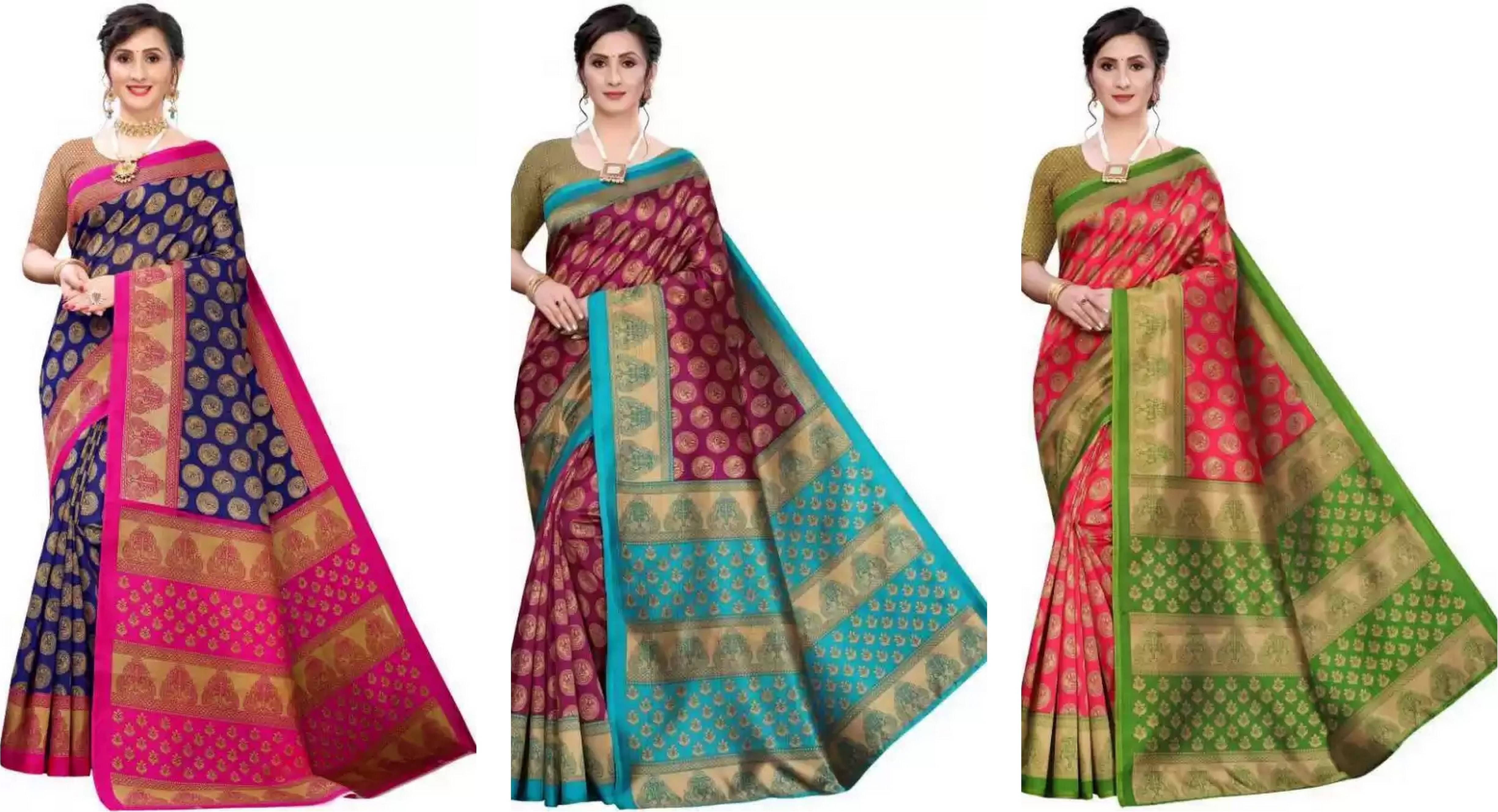 RUNAYA NX Art Silk Printed Saree With Unstitched Blouse Piece ( Multicolor ) RUNAYA NX Art Silk Printed Saree With Unstitched Blouse Piece ( Multicolor )