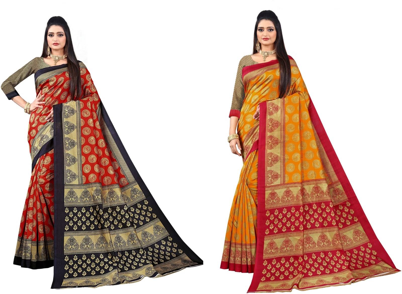 RUNAYA NX Art Silk Printed Saree With Unstitched Blouse Piece ( Multicolor ) RUNAYA NX Art Silk Printed Saree With Unstitched Blouse Piece ( Multicolor )
