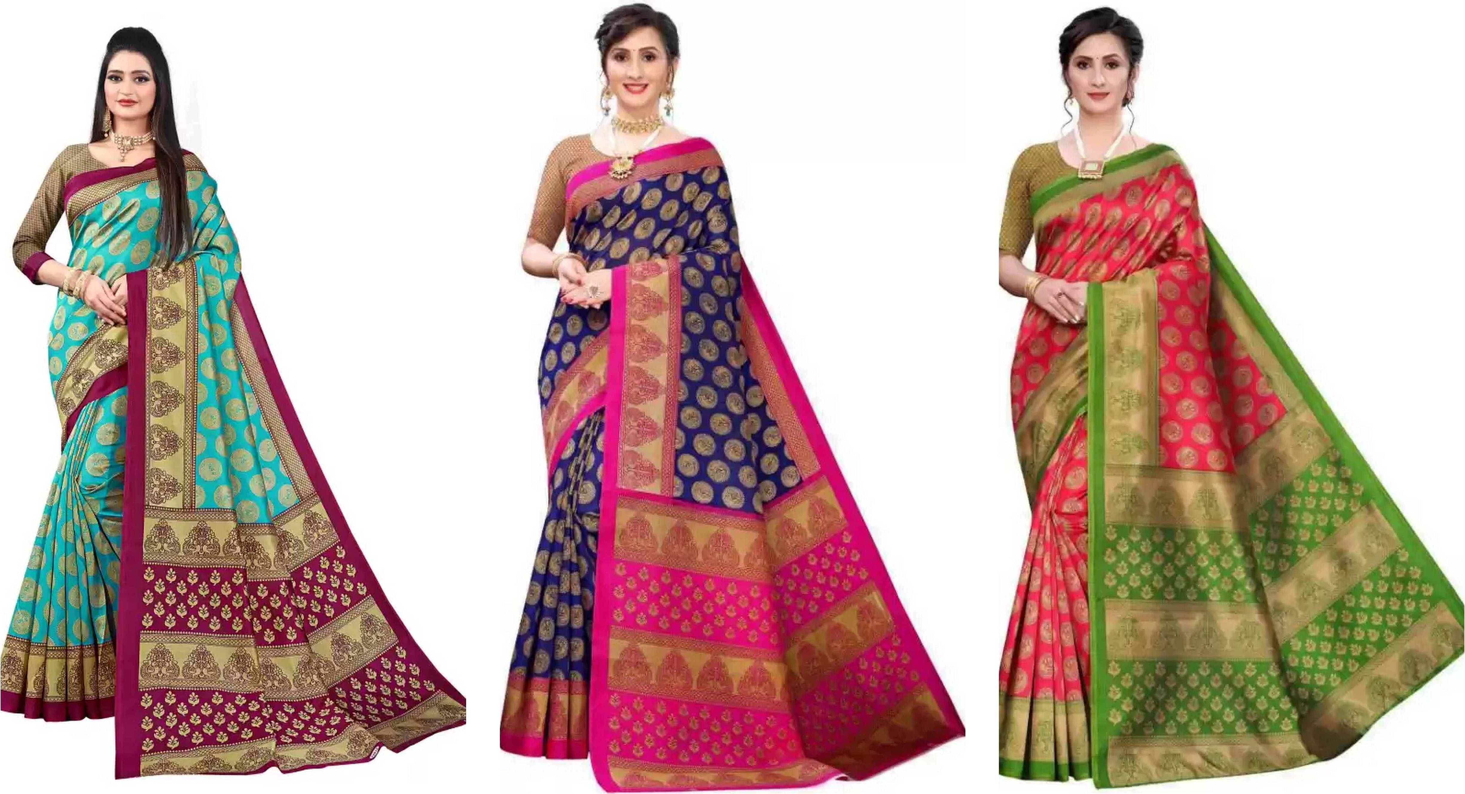 RUNAYA NX Art Silk Printed Saree With Unstitched Blouse Piece ( Multicolor ) RUNAYA NX Art Silk Printed Saree With Unstitched Blouse Piece ( Multicolor )