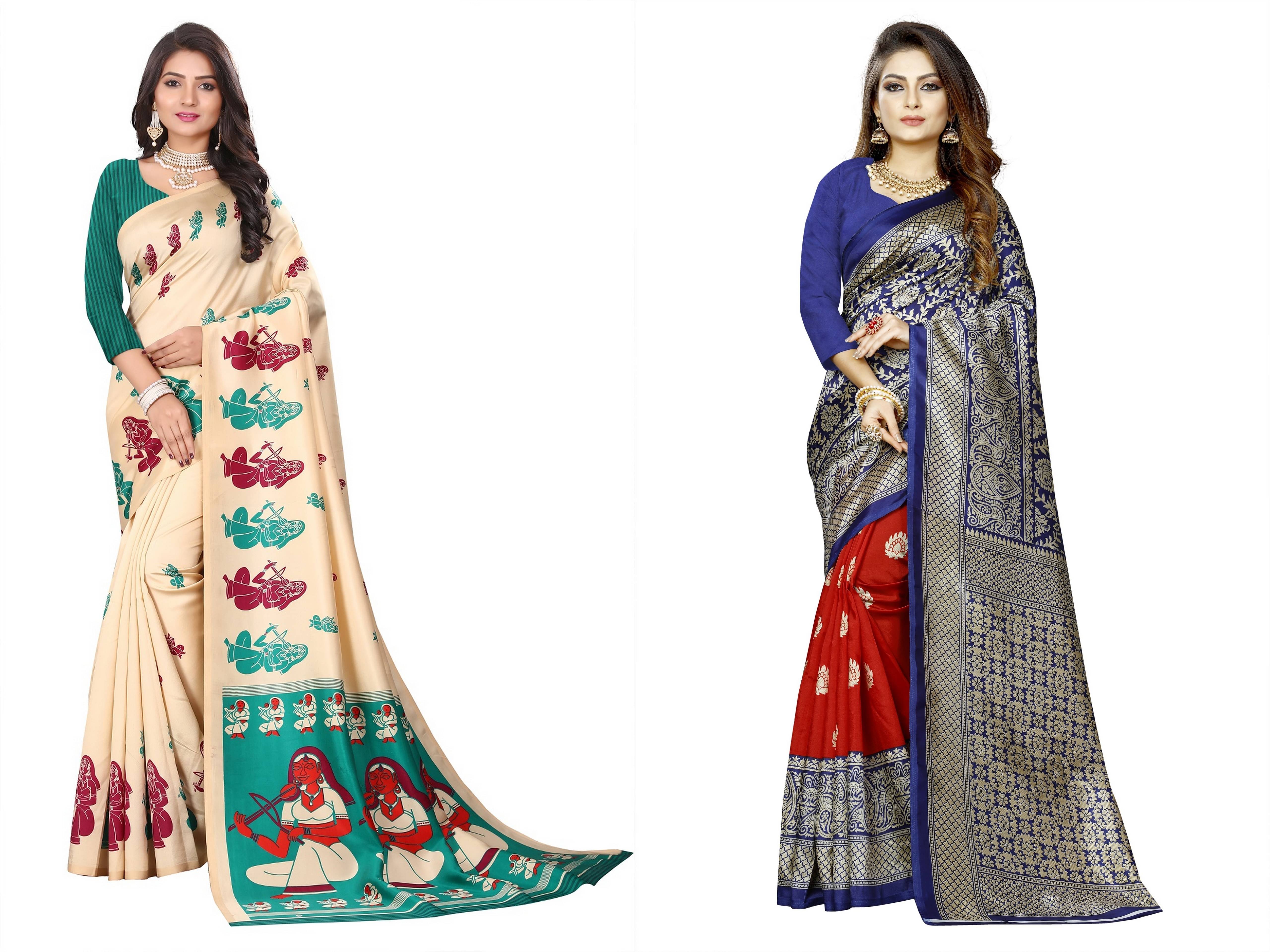 RUNAYA NX Art Silk Printed Saree With Unstitched Blouse Piece ( Multicolor ) RUNAYA NX Art Silk Printed Saree With Unstitched Blouse Piece ( Multicolor )