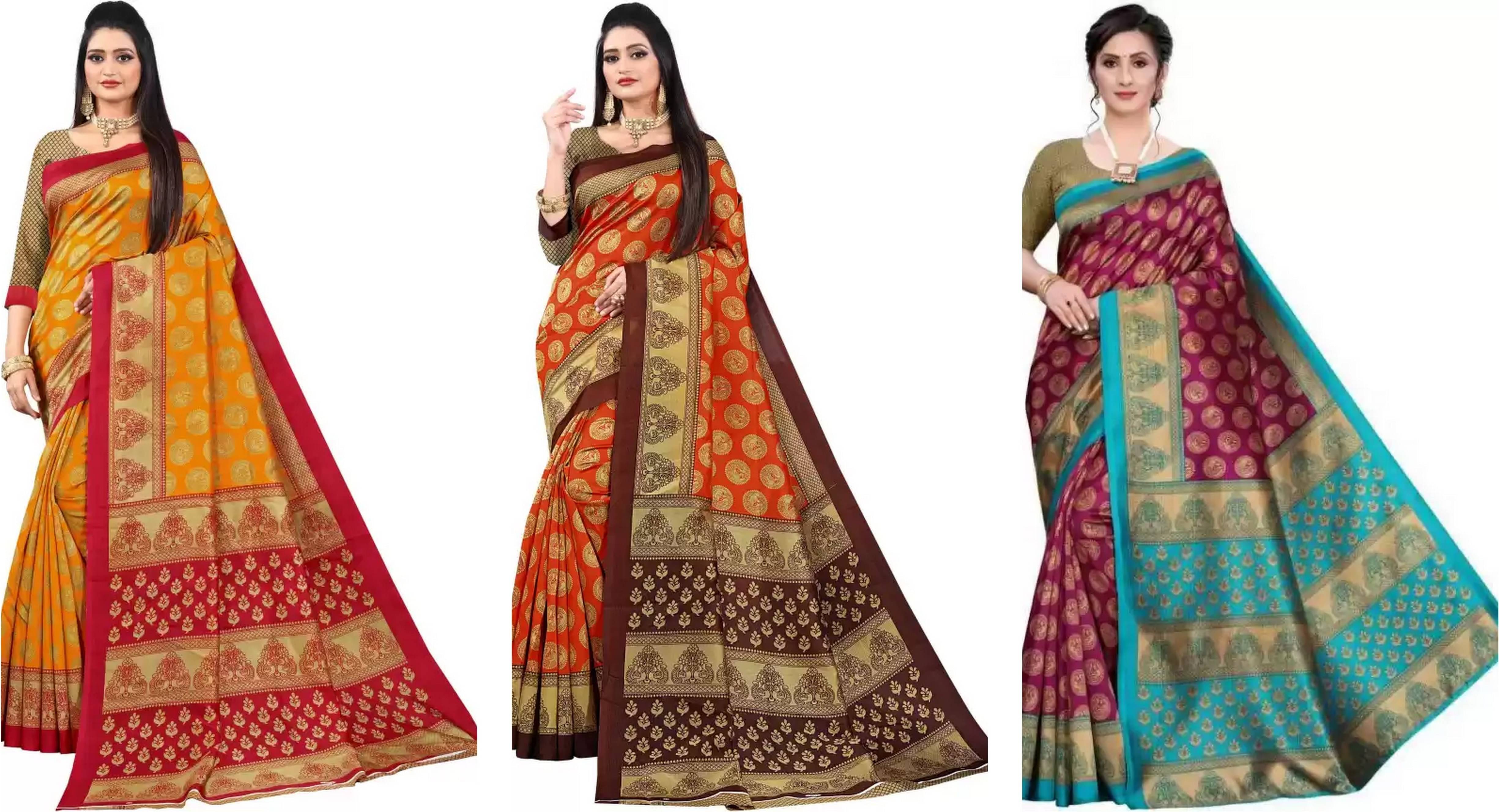 RUNAYA NX Art Silk Printed Saree With Unstitched Blouse Piece ( Multicolor ) RUNAYA NX Art Silk Printed Saree With Unstitched Blouse Piece ( Multicolor )