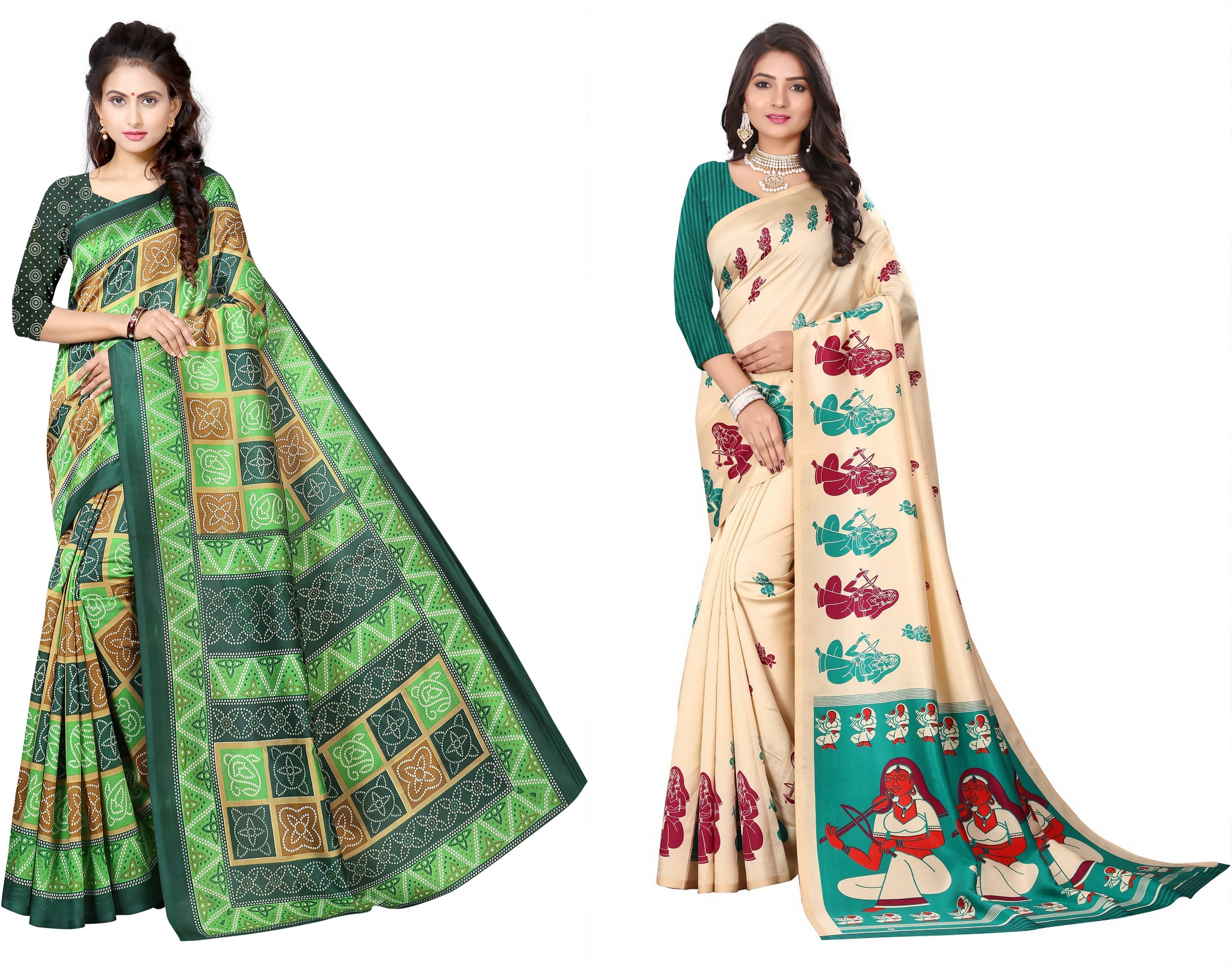 RUNAYA NX Art Silk Printed Saree With Unstitched Blouse Piece ( Multicolor ) RUNAYA NX Art Silk Printed Saree With Unstitched Blouse Piece ( Multicolor )