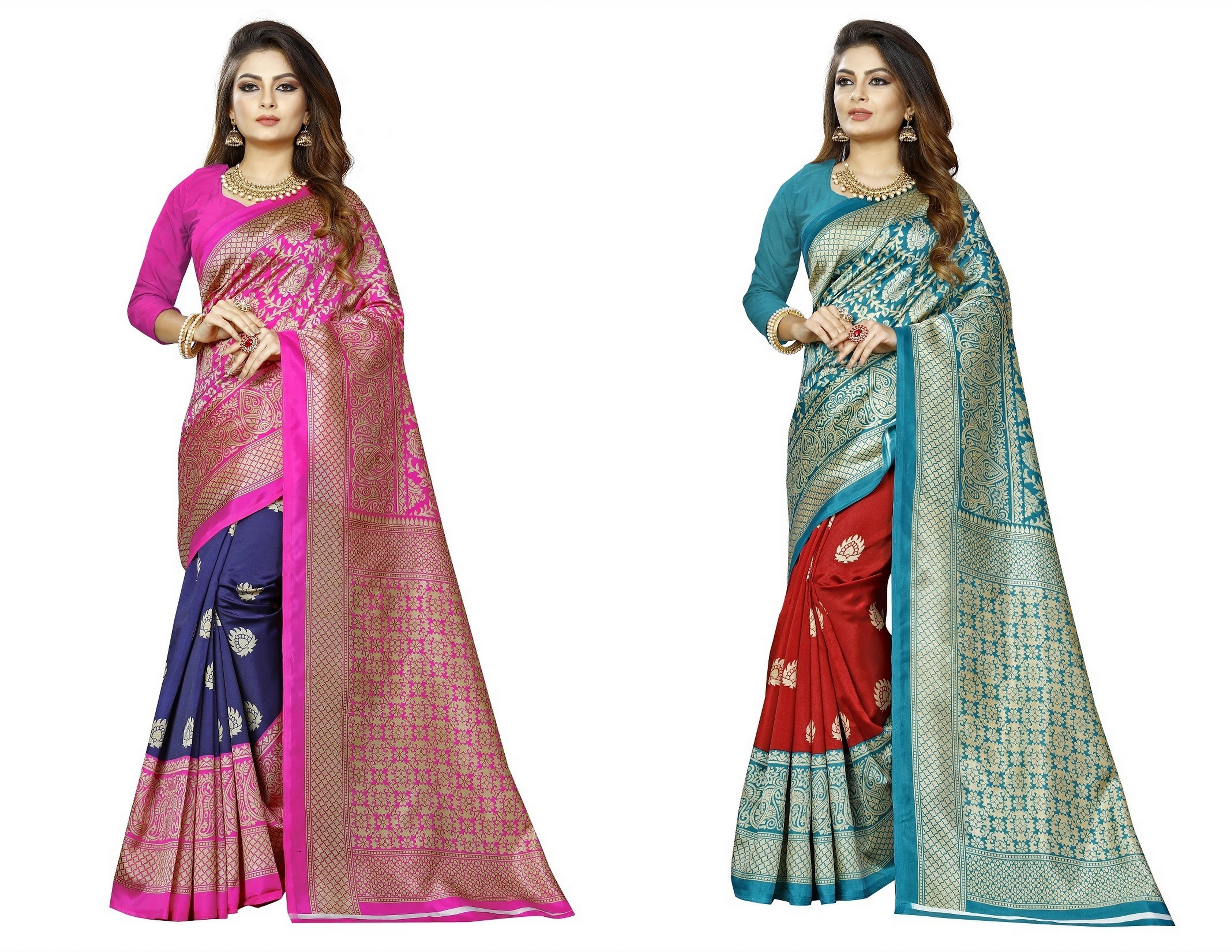 RUNAYA NX Art Silk Printed Saree With Unstitched Blouse Piece ( Multicolor ) RUNAYA NX Art Silk Printed Saree With Unstitched Blouse Piece ( Multicolor )