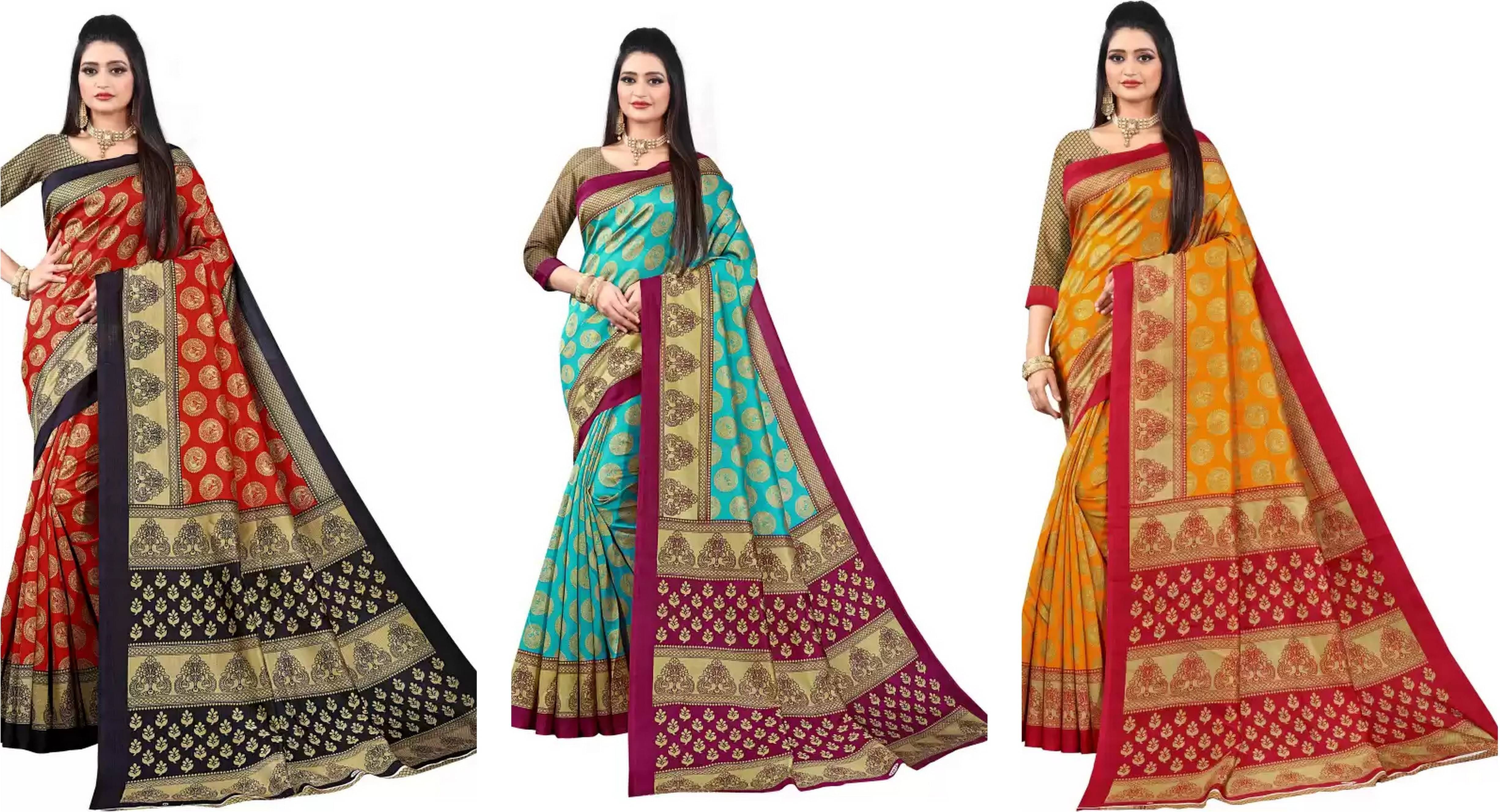 RUNAYA NX Art Silk Printed Saree With Unstitched Blouse Piece ( Multicolor ) RUNAYA NX Art Silk Printed Saree With Unstitched Blouse Piece ( Multicolor )