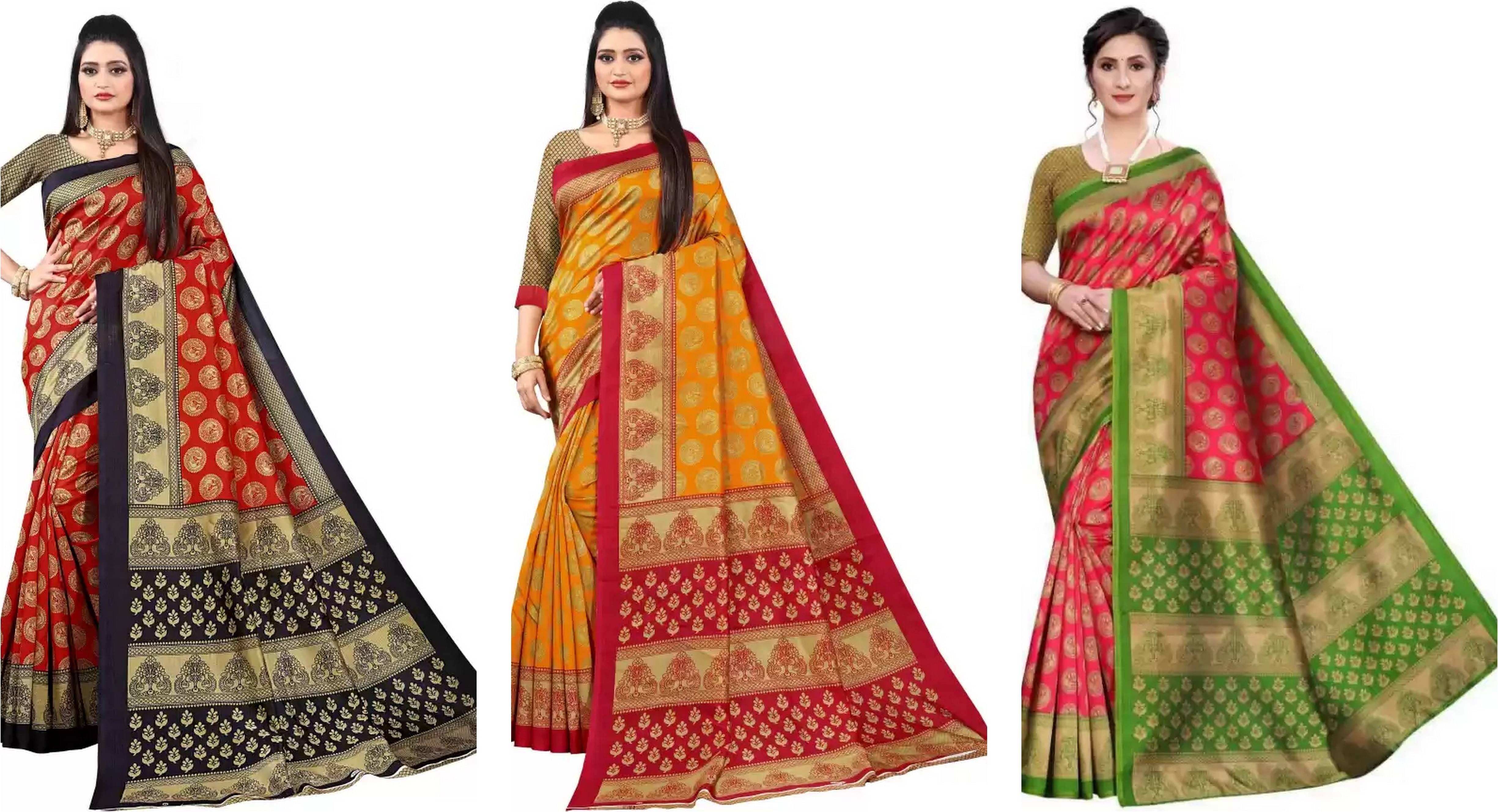 RUNAYA NX Art Silk Printed Saree With Unstitched Blouse Piece ( Multicolor ) RUNAYA NX Art Silk Printed Saree With Unstitched Blouse Piece ( Multicolor )