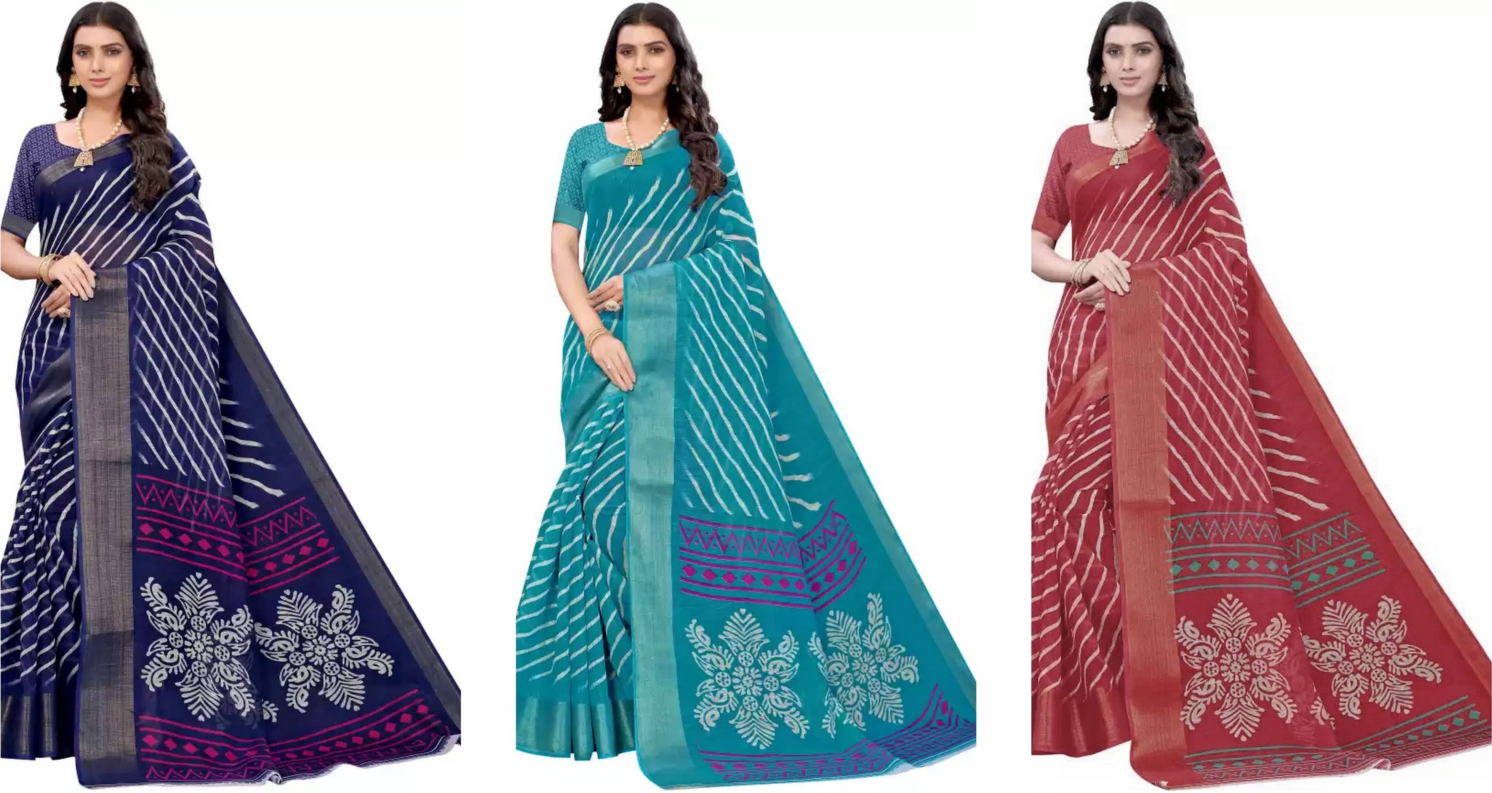 RUNAYA NX Cotton Blend Printed Saree With Unstitched Blouse Piece ( Multicolor ) RUNAYA NX Cotton Blend Printed Saree With Unstitched Blouse Piece ( Multicolor )