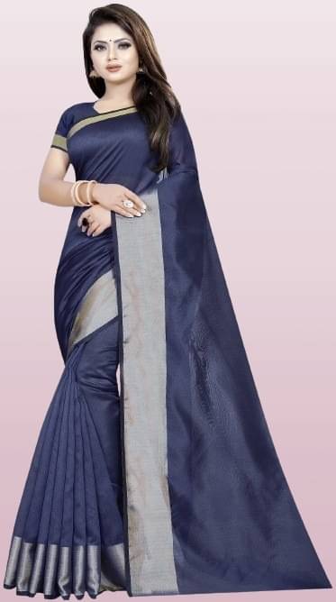 RUNAYA NX Cotton Blend Printed Saree With Unstitched Blouse Piece ( Navy Blue ) RUNAYA NX Cotton Blend Printed Saree With Unstitched Blouse Piece ( Navy Blue )