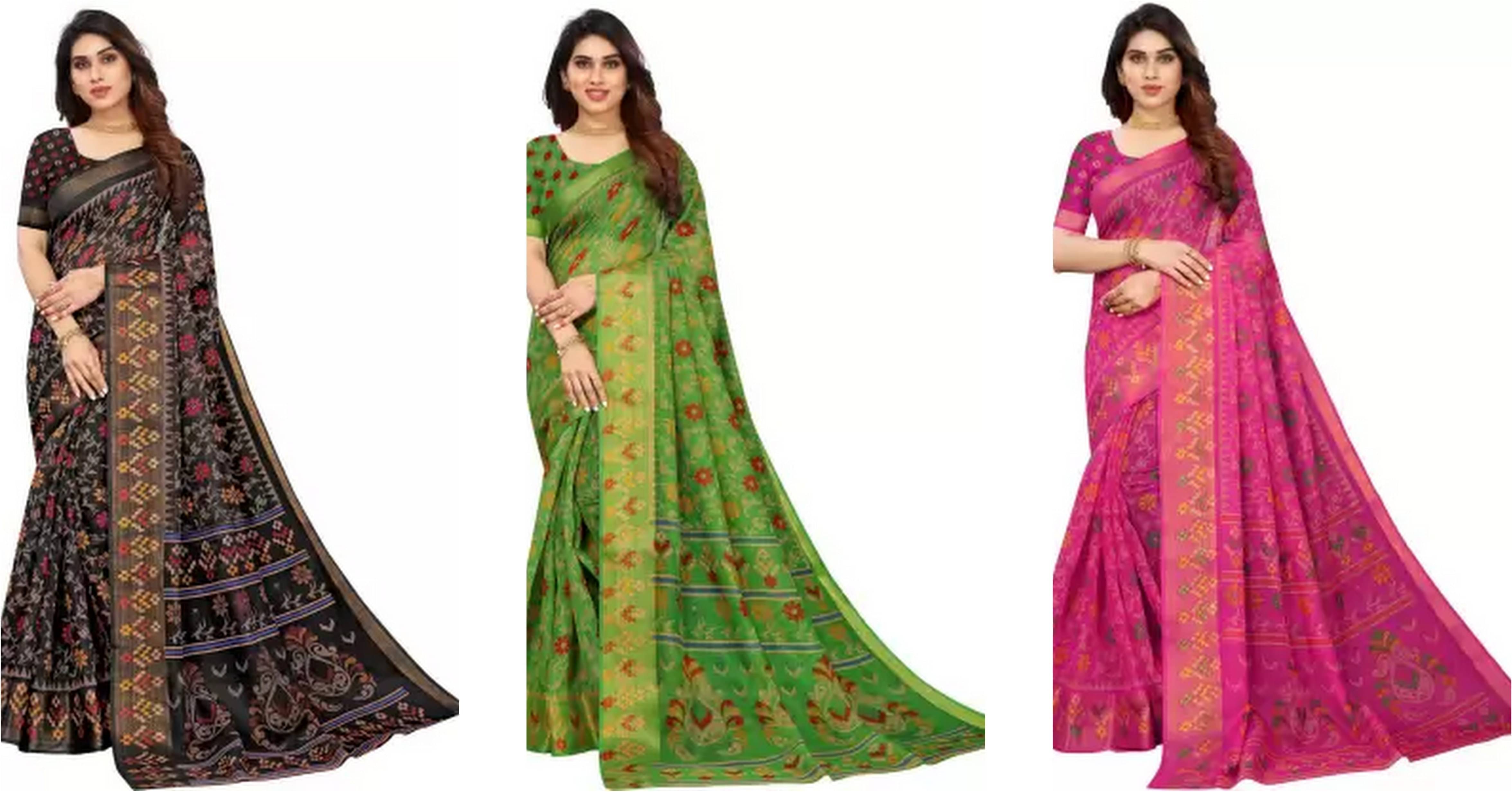 RUNAYA NX Cotton Blend Printed Saree With Unstitched Blouse Piece ( Multicolor ) RUNAYA NX Cotton Blend Printed Saree With Unstitched Blouse Piece ( Multicolor )