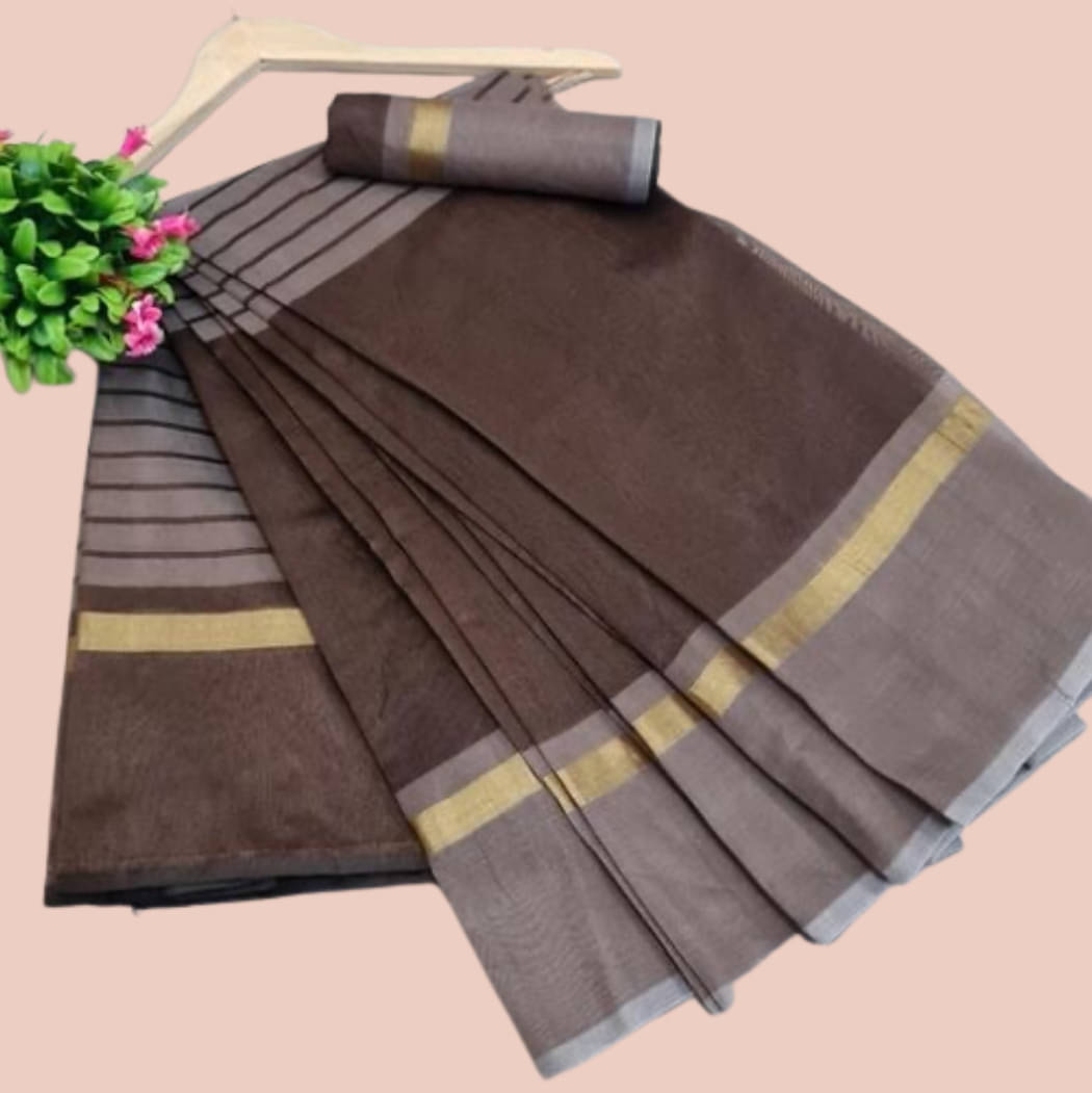     			RUNAYA NX Cotton Blend Printed Saree Without Blouse Piece ( Brown )