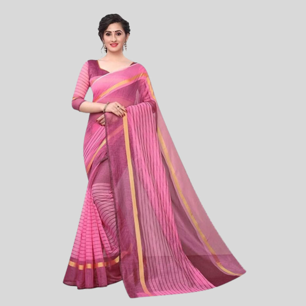     			RUNAYA NX Cotton Blend Printed Saree Without Blouse Piece ( Rose Gold )