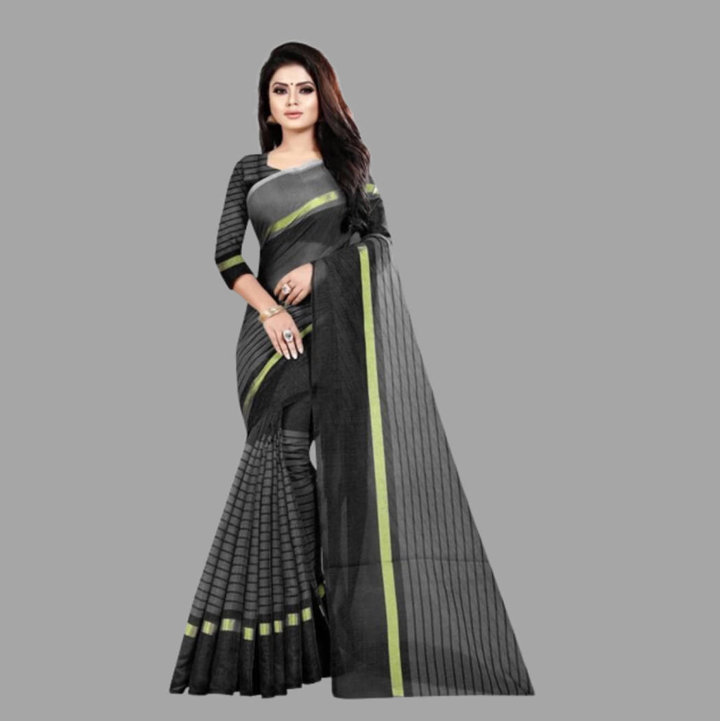     			RUNAYA NX Cotton Blend Printed Saree Without Blouse Piece ( Black )