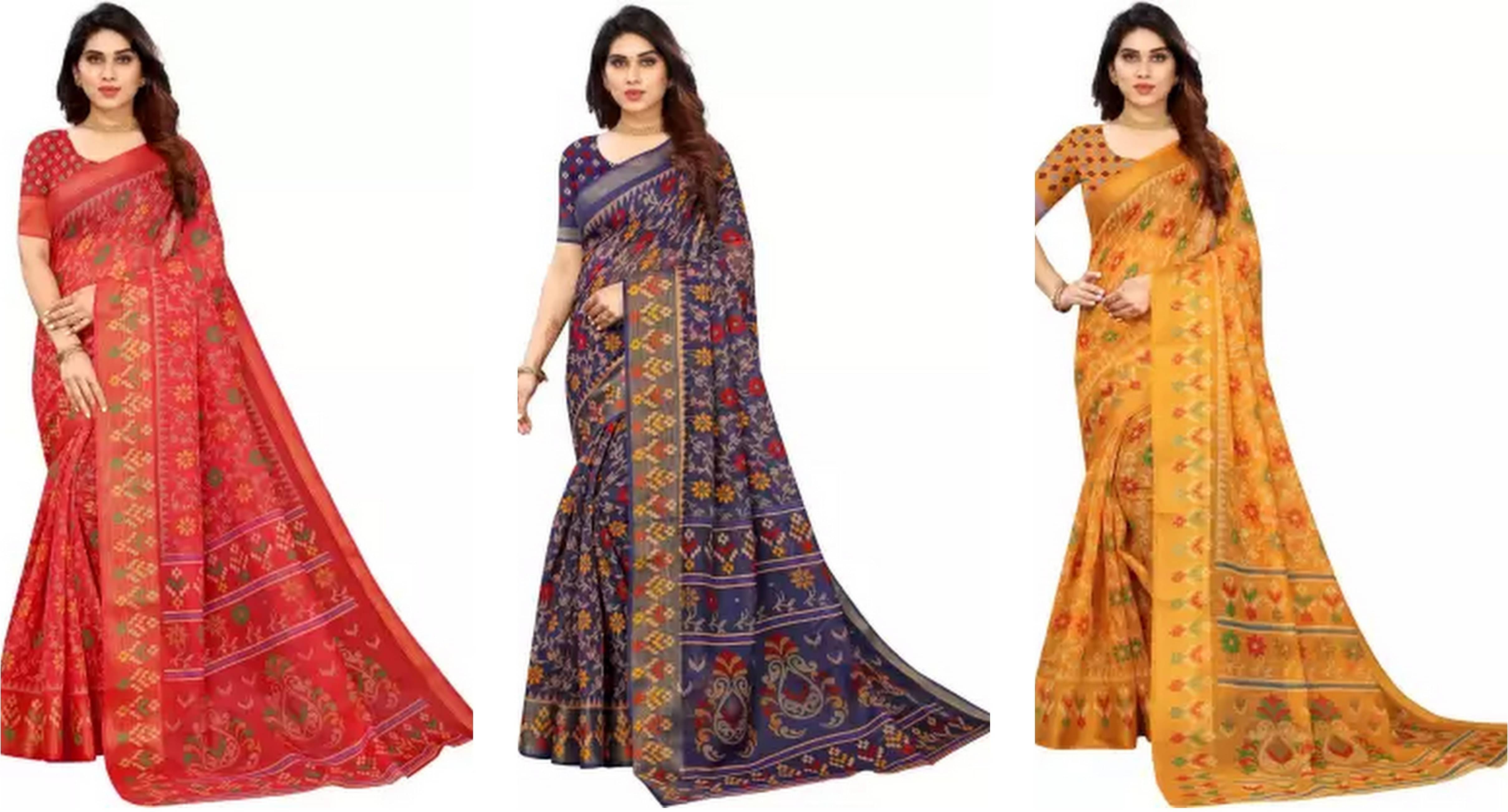     			RUNAYA NX Cotton Blend Printed Saree With Unstitched Blouse Piece ( Multicolor )