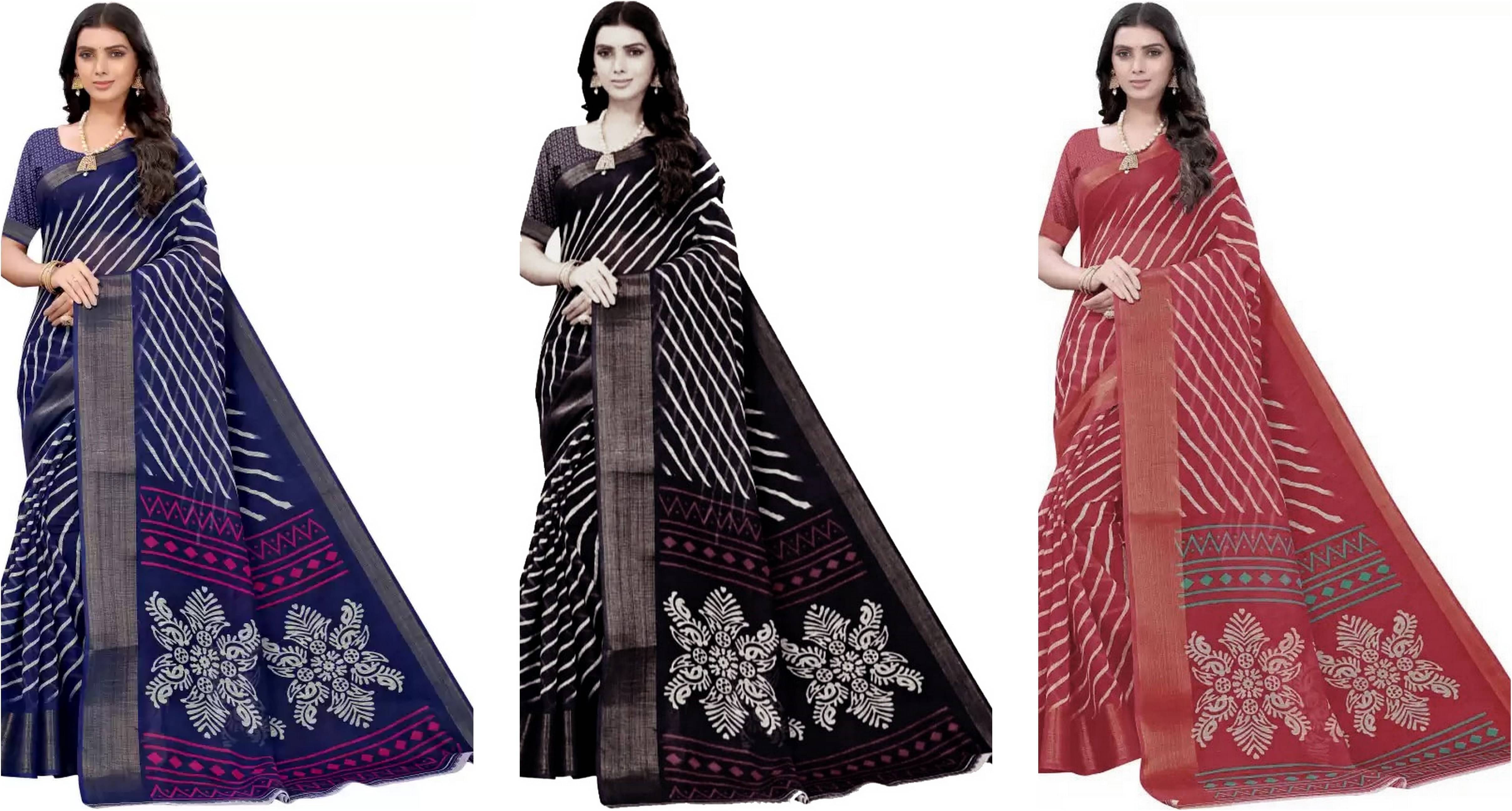RUNAYA NX Cotton Blend Printed Saree With Unstitched Blouse Piece ( Multicolor ) RUNAYA NX Cotton Blend Printed Saree With Unstitched Blouse Piece ( Multicolor )