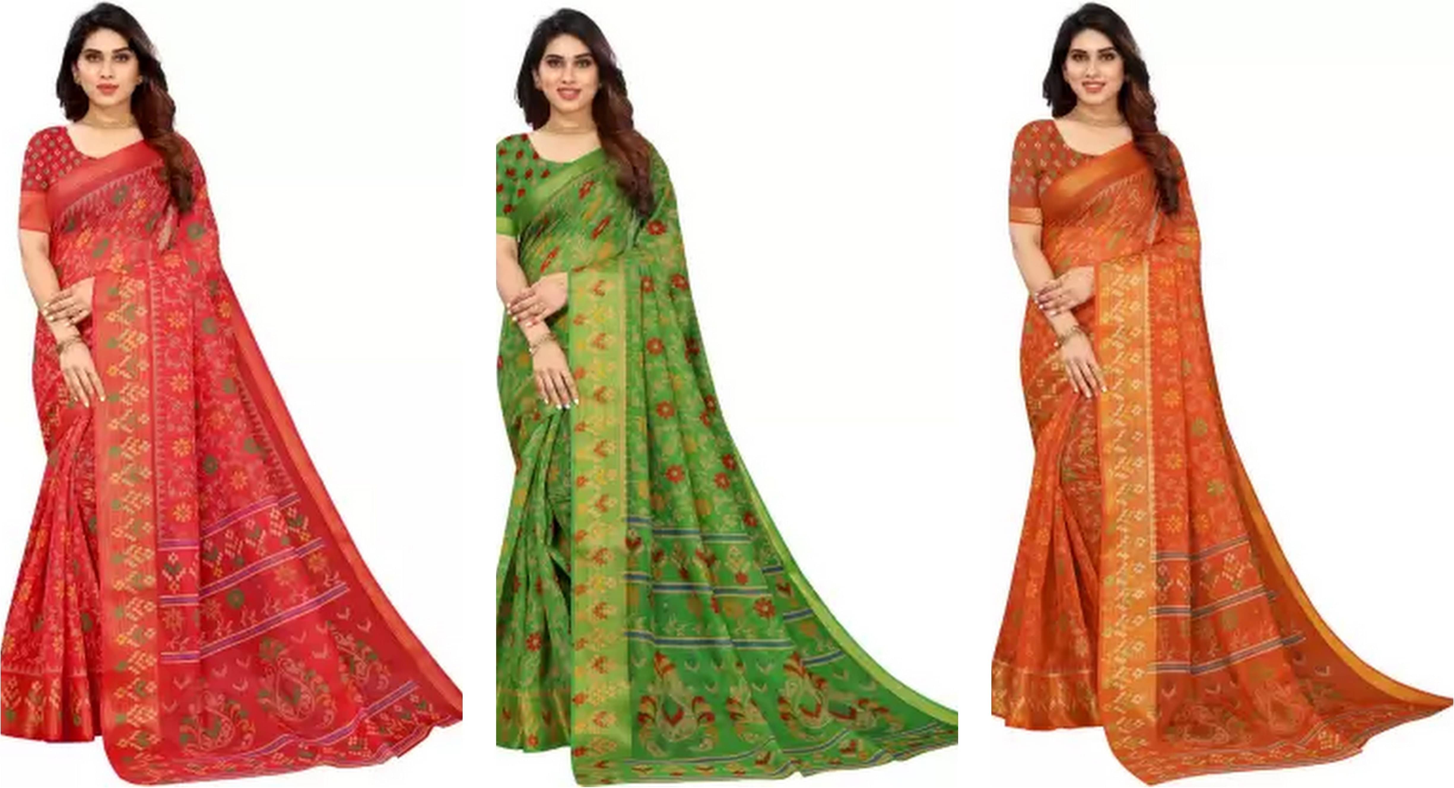 RUNAYA NX Cotton Blend Printed Saree With Unstitched Blouse Piece ( Multicolor ) RUNAYA NX Cotton Blend Printed Saree With Unstitched Blouse Piece ( Multicolor )