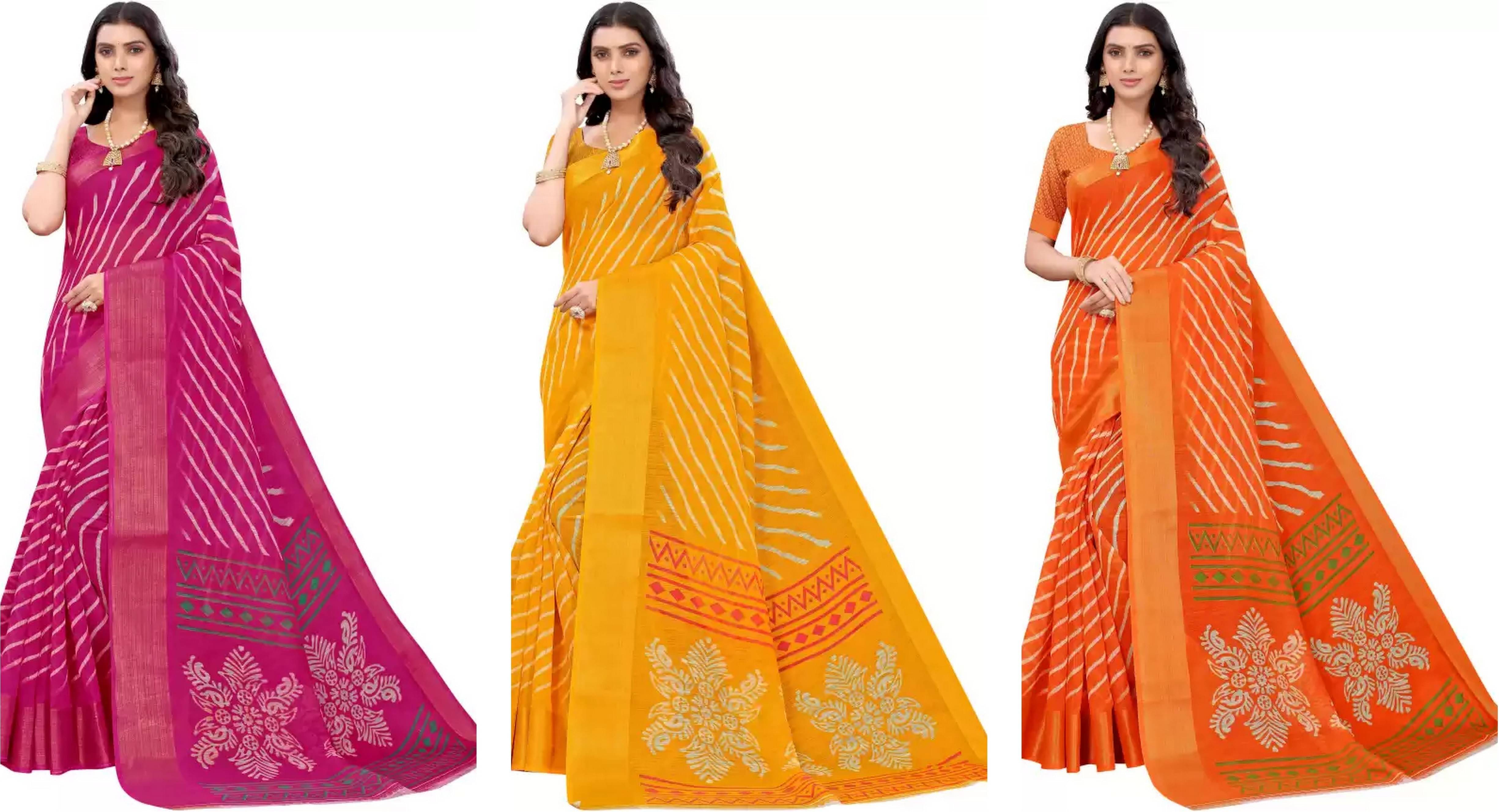     			RUNAYA NX Cotton Blend Printed Saree With Unstitched Blouse Piece ( Multicolor )