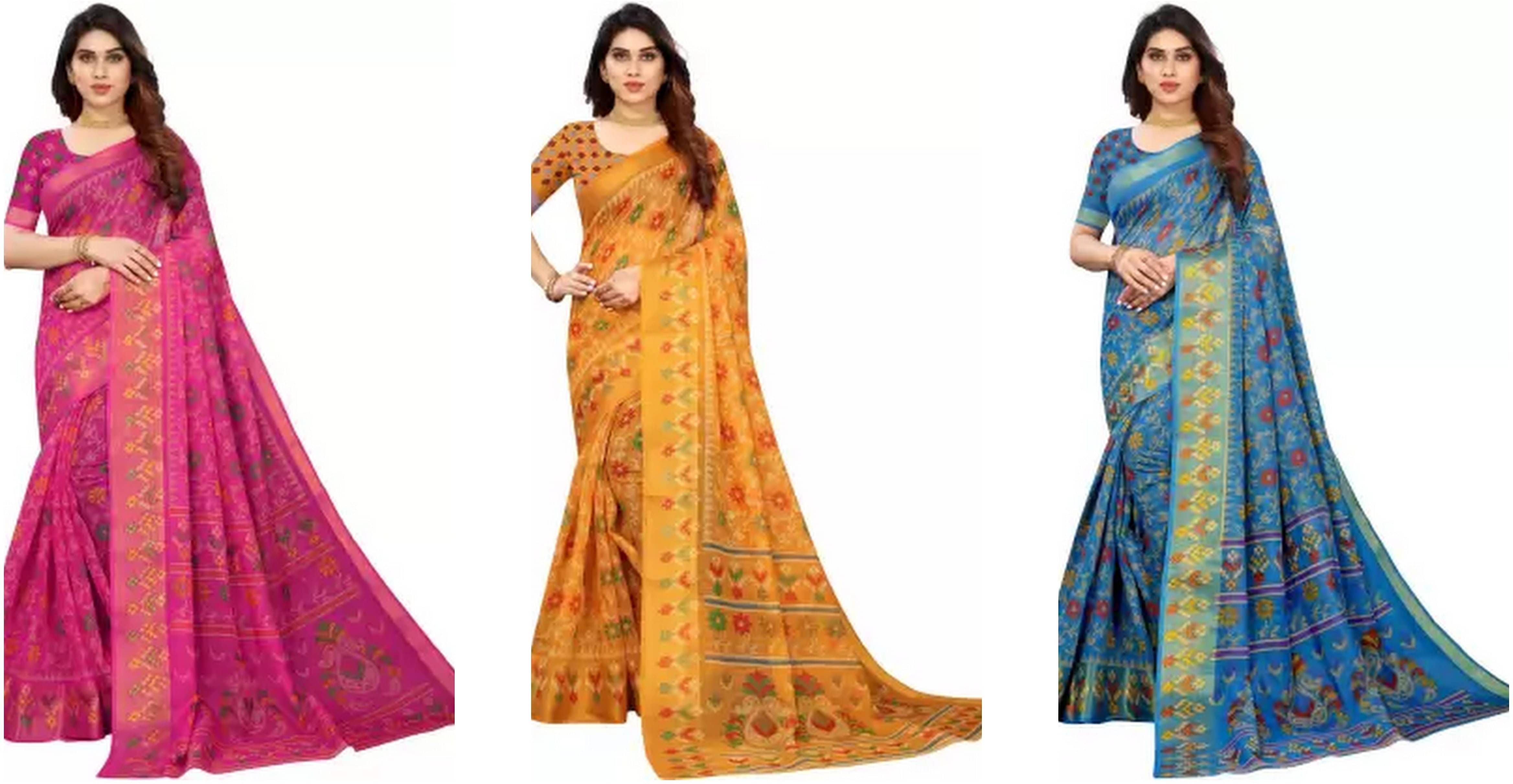 RUNAYA NX Cotton Blend Printed Saree With Unstitched Blouse Piece ( Multicolor )     			RUNAYA NX Cotton Blend Printed Saree With Unstitched Blouse Piece ( Multicolor )