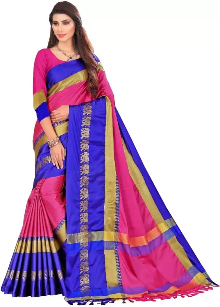 RUNAYA NX Cotton Blend Printed Saree With Unstitched Blouse Piece ( Pink ) RUNAYA NX Cotton Blend Printed Saree With Unstitched Blouse Piece ( Pink )