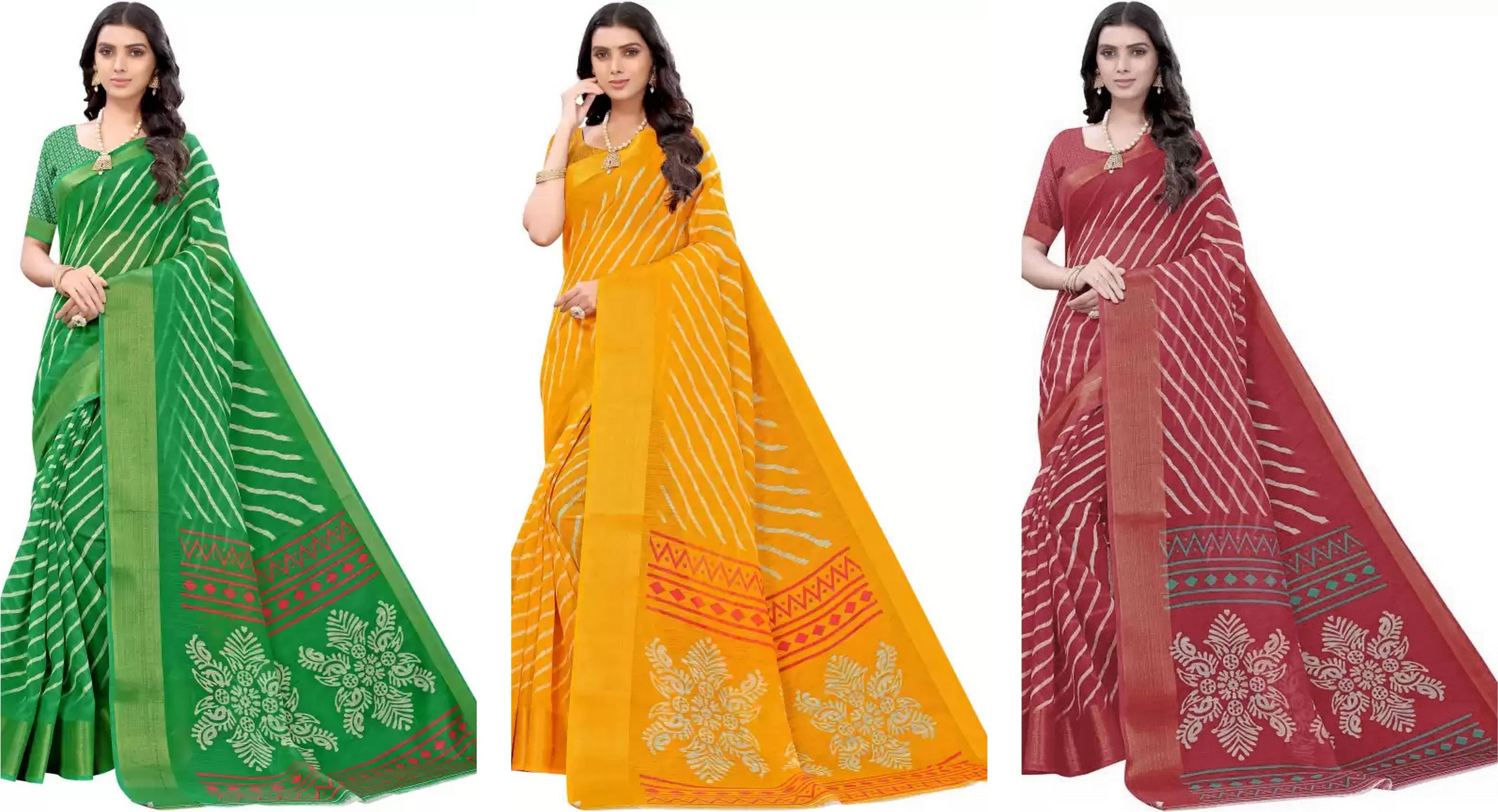     			RUNAYA NX Cotton Blend Printed Saree With Unstitched Blouse Piece ( Multicolor )