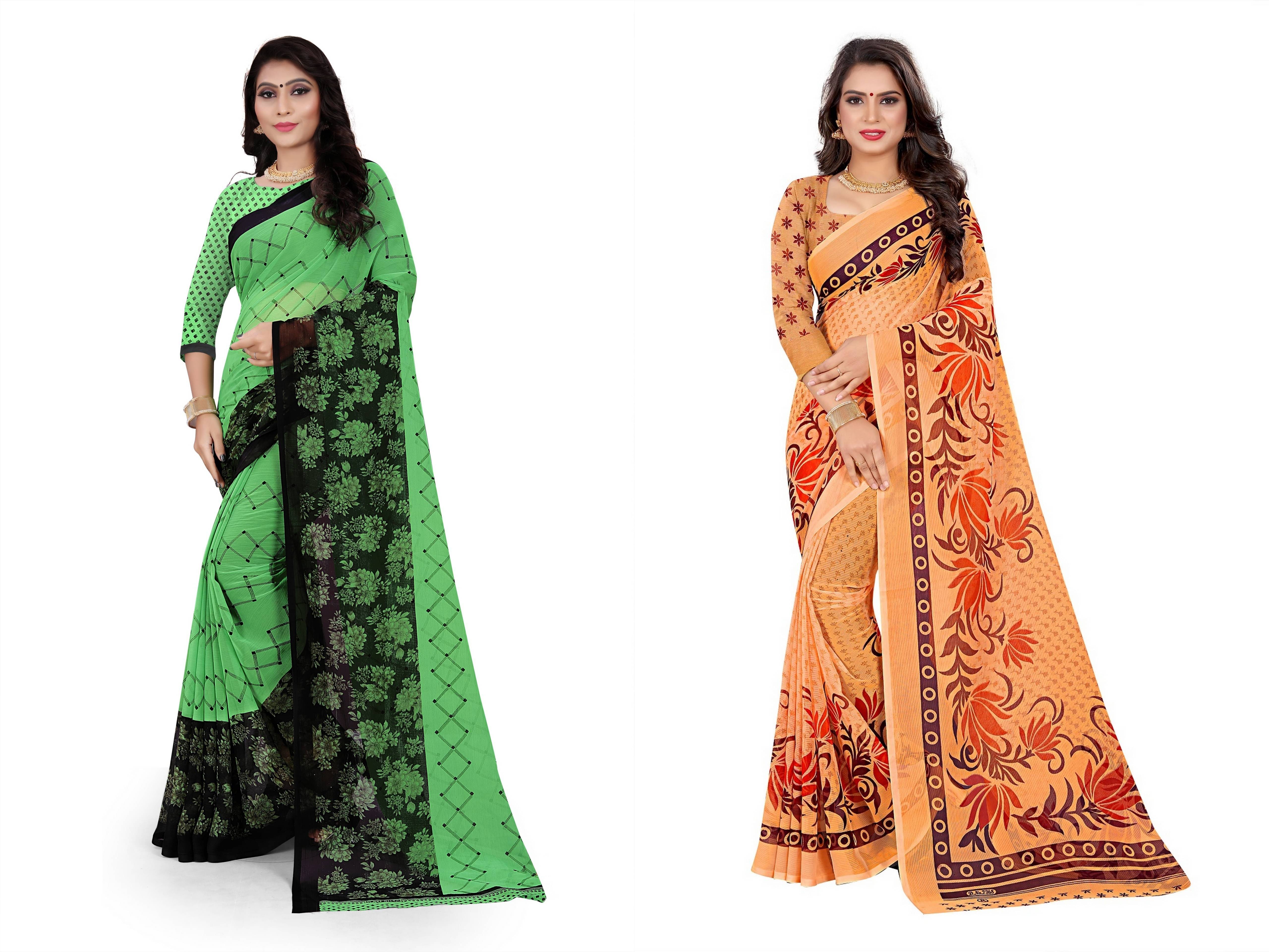     			RUNAYA NX Georgette Printed Saree With Unstitched Blouse Piece ( Multicolor )