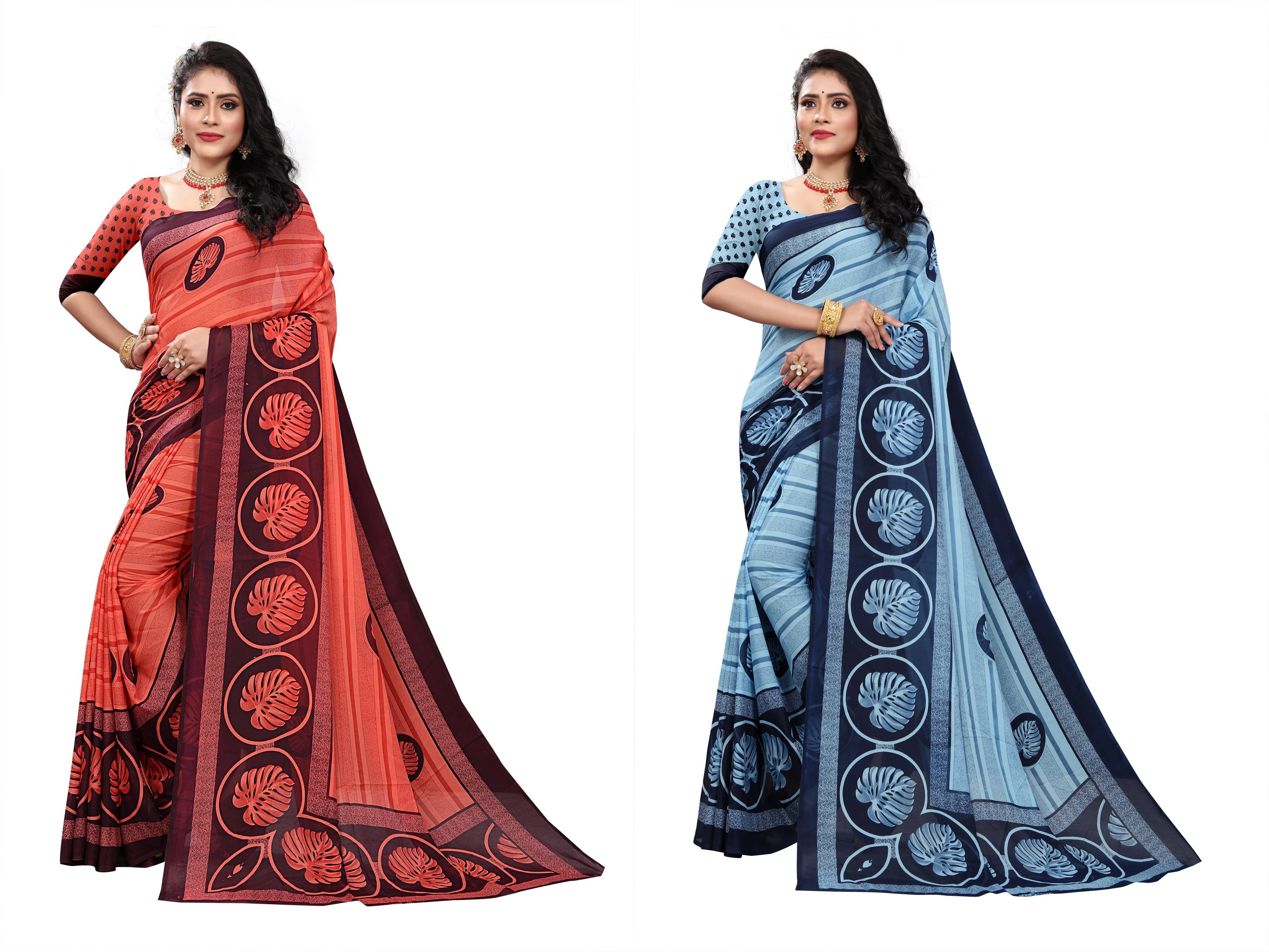 RUNAYA NX Georgette Printed Saree With Unstitched Blouse Piece ( Multicolor ) RUNAYA NX Georgette Printed Saree With Unstitched Blouse Piece ( Multicolor )