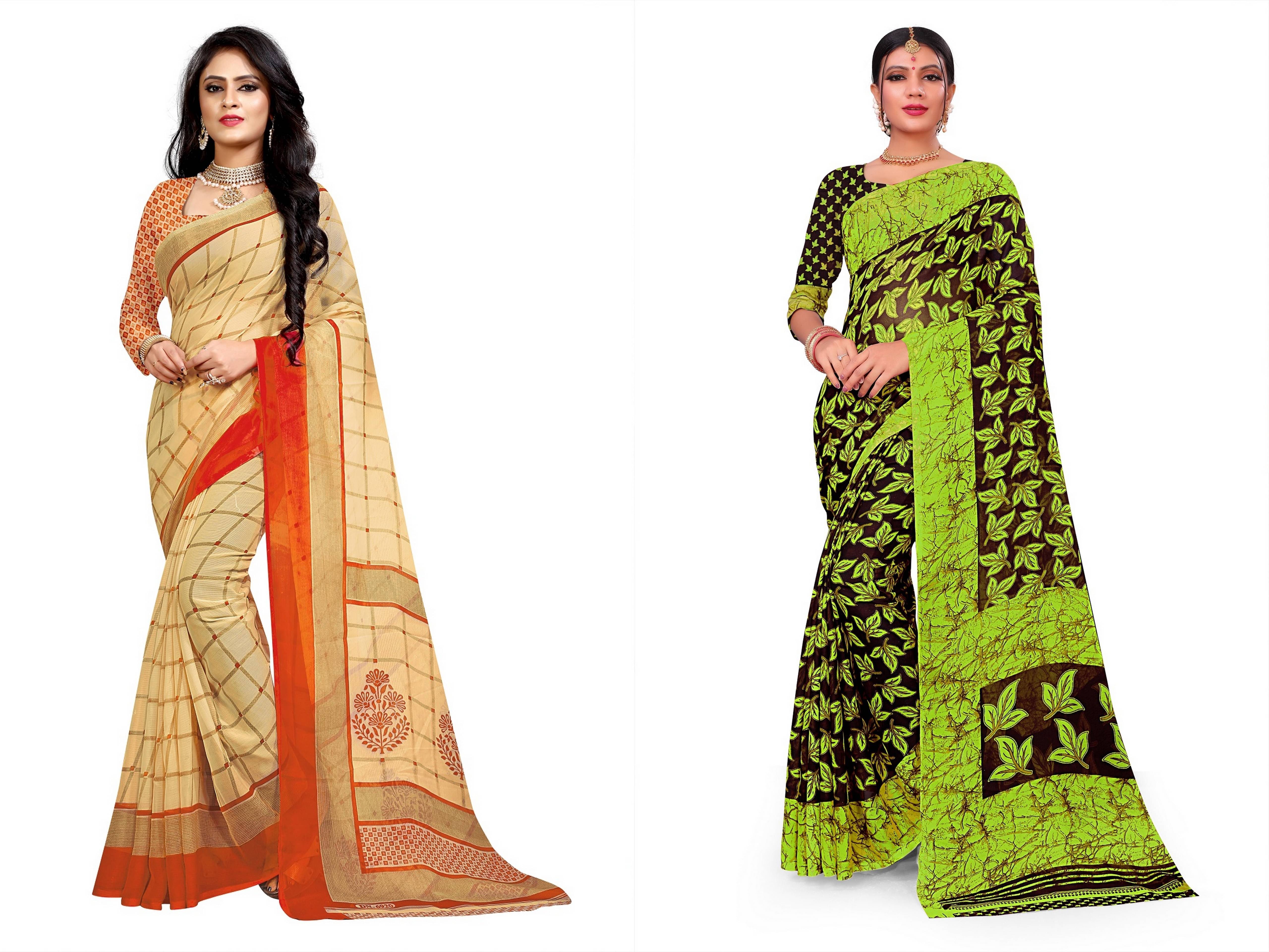    			RUNAYA NX Georgette Printed Saree With Unstitched Blouse Piece ( Multicolor )