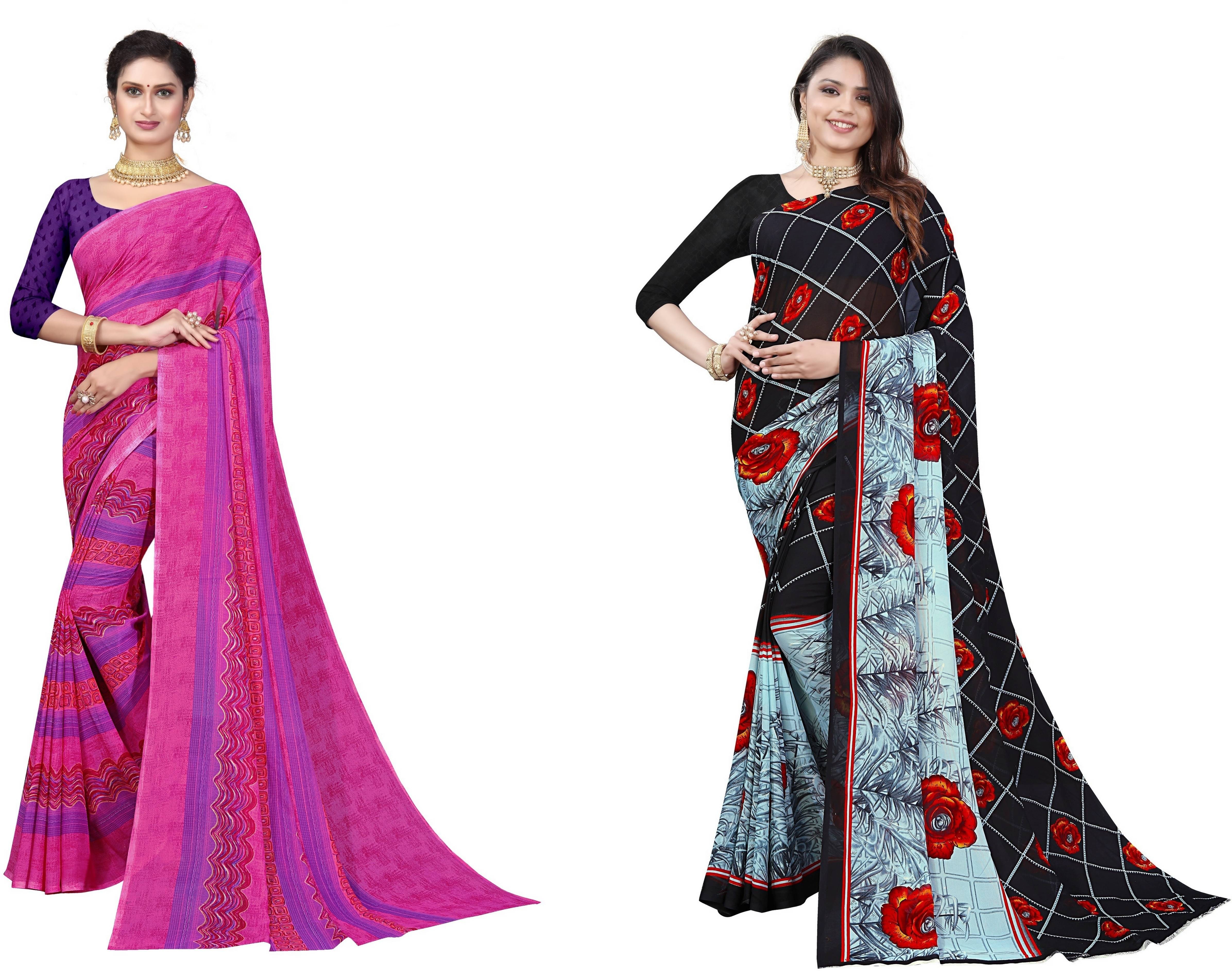 RUNAYA NX Georgette Printed Saree With Unstitched Blouse Piece ( Multicolor ) RUNAYA NX Georgette Printed Saree With Unstitched Blouse Piece ( Multicolor )