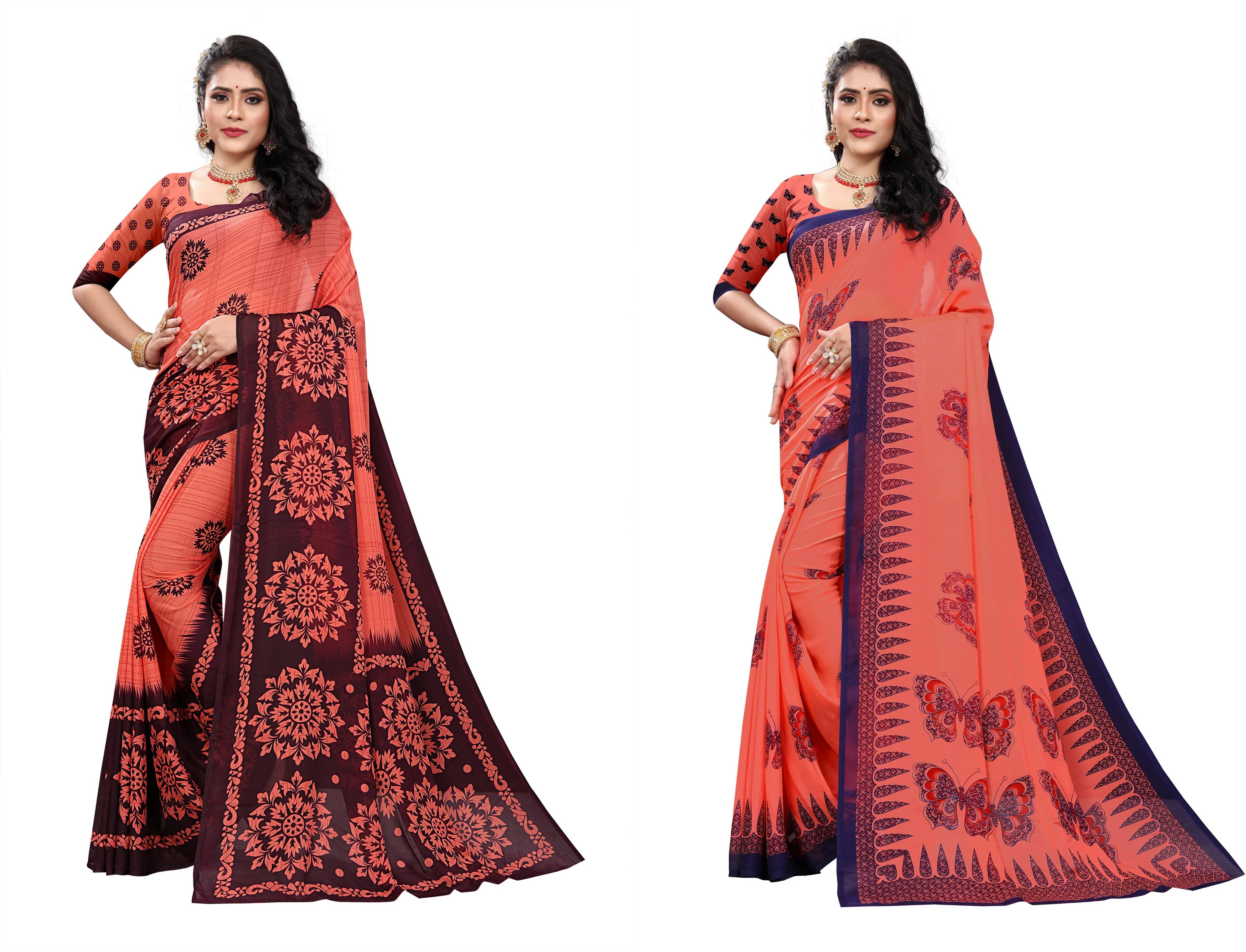 RUNAYA NX Georgette Printed Saree With Unstitched Blouse Piece ( Multicolor ) RUNAYA NX Georgette Printed Saree With Unstitched Blouse Piece ( Multicolor )