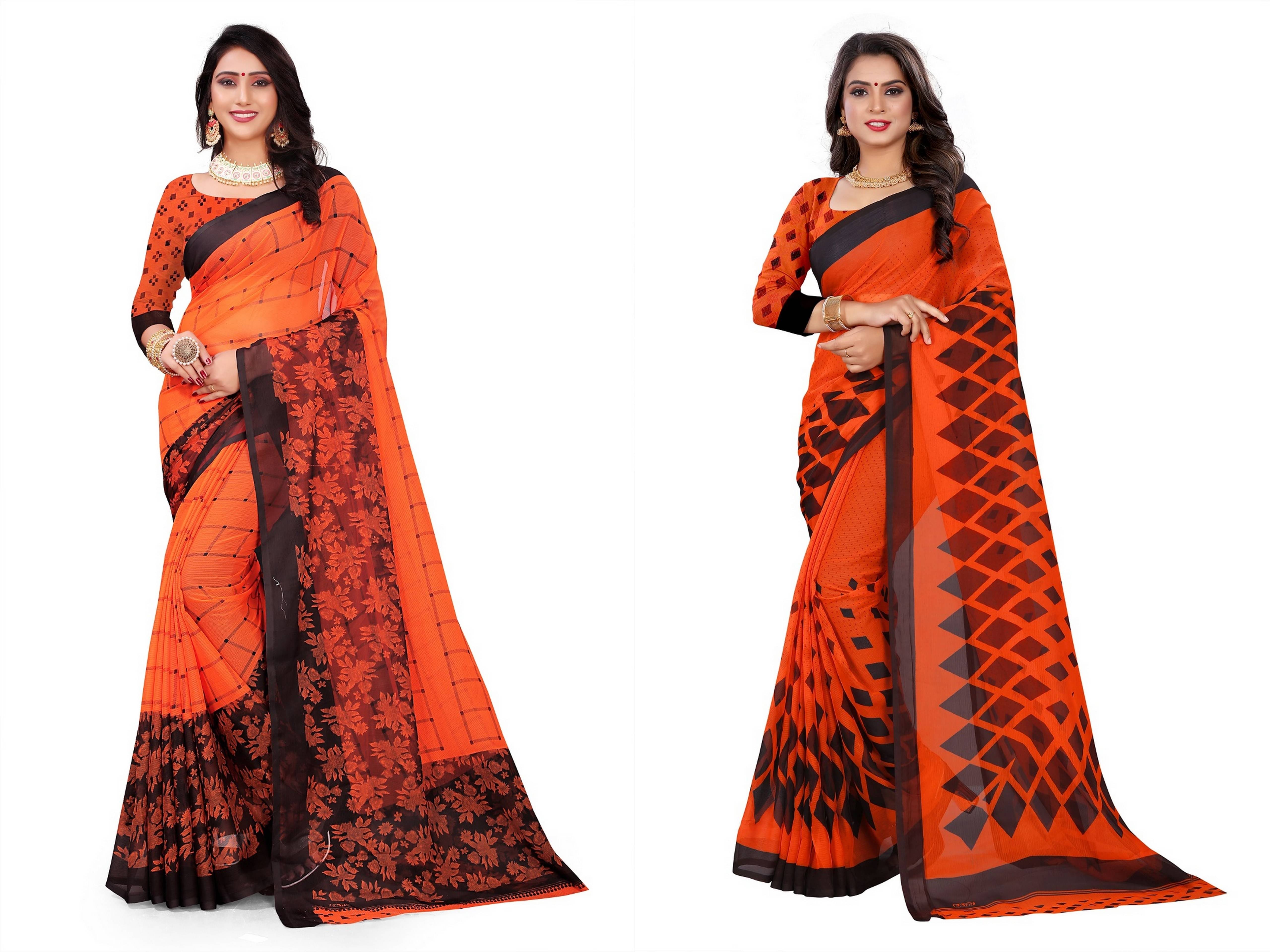     			RUNAYA NX Georgette Printed Saree With Unstitched Blouse Piece ( Multicolor )