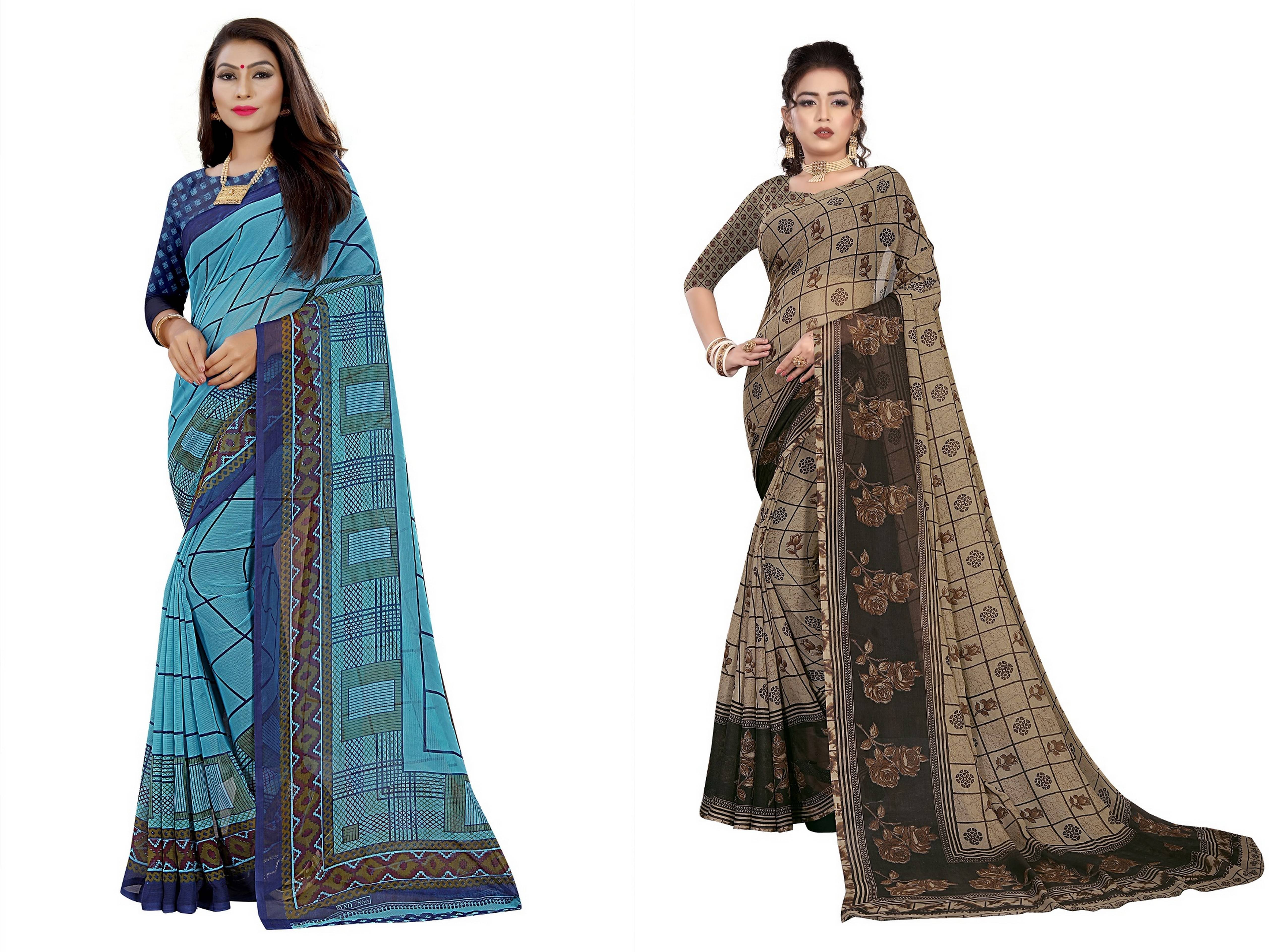     			RUNAYA NX Georgette Printed Saree With Unstitched Blouse Piece ( Multicolor )