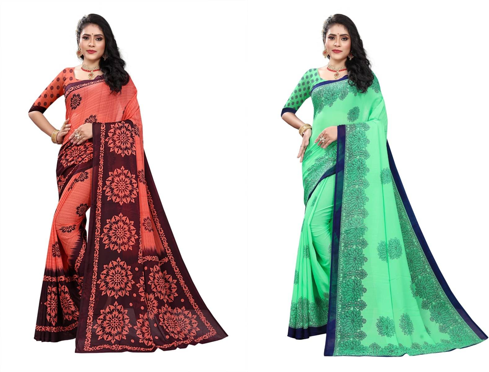 RUNAYA NX Georgette Printed Saree With Unstitched Blouse Piece ( Multicolor ) RUNAYA NX Georgette Printed Saree With Unstitched Blouse Piece ( Multicolor )