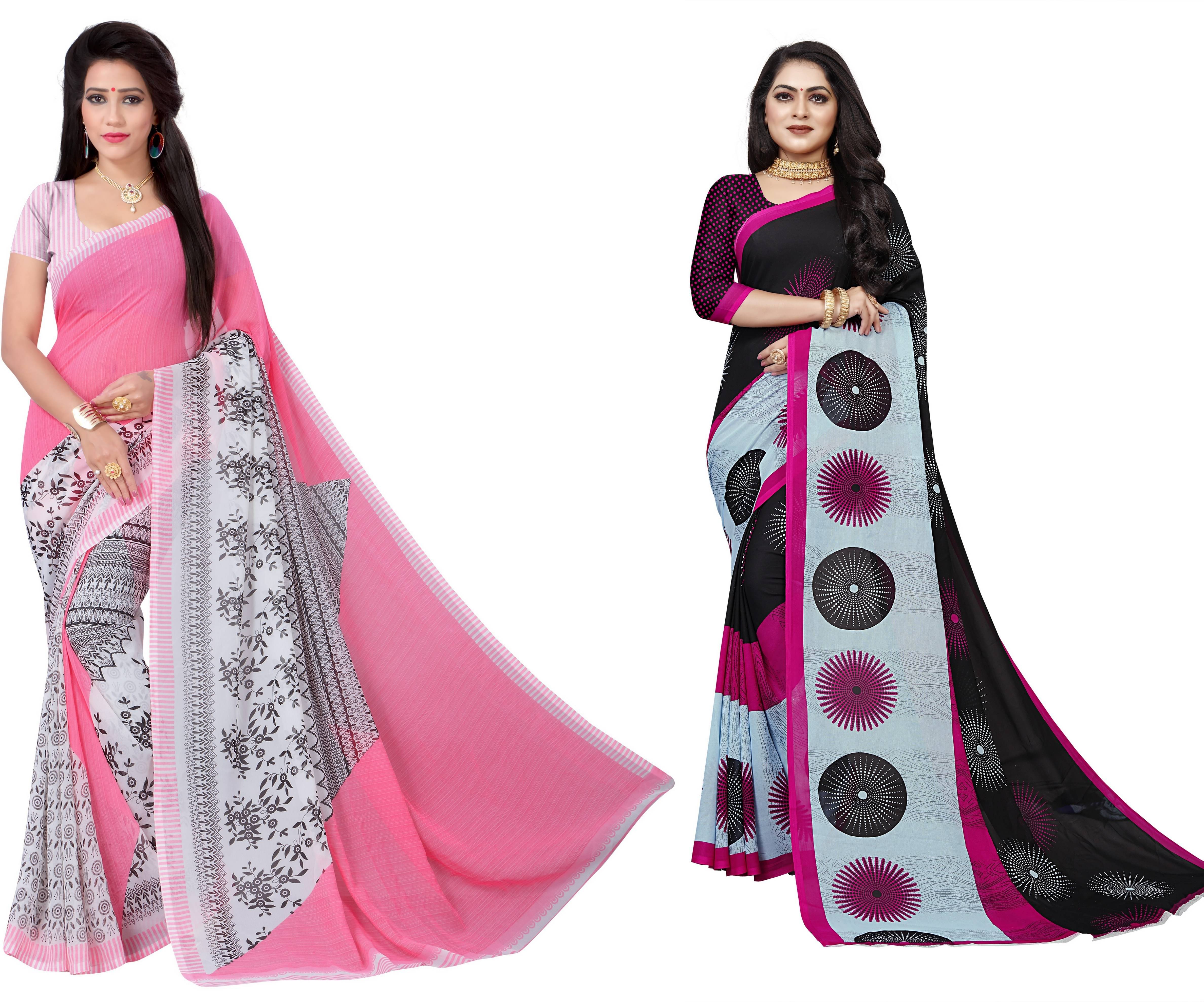 RUNAYA NX Georgette Printed Saree With Unstitched Blouse Piece ( Multicolor ) RUNAYA NX Georgette Printed Saree With Unstitched Blouse Piece ( Multicolor )