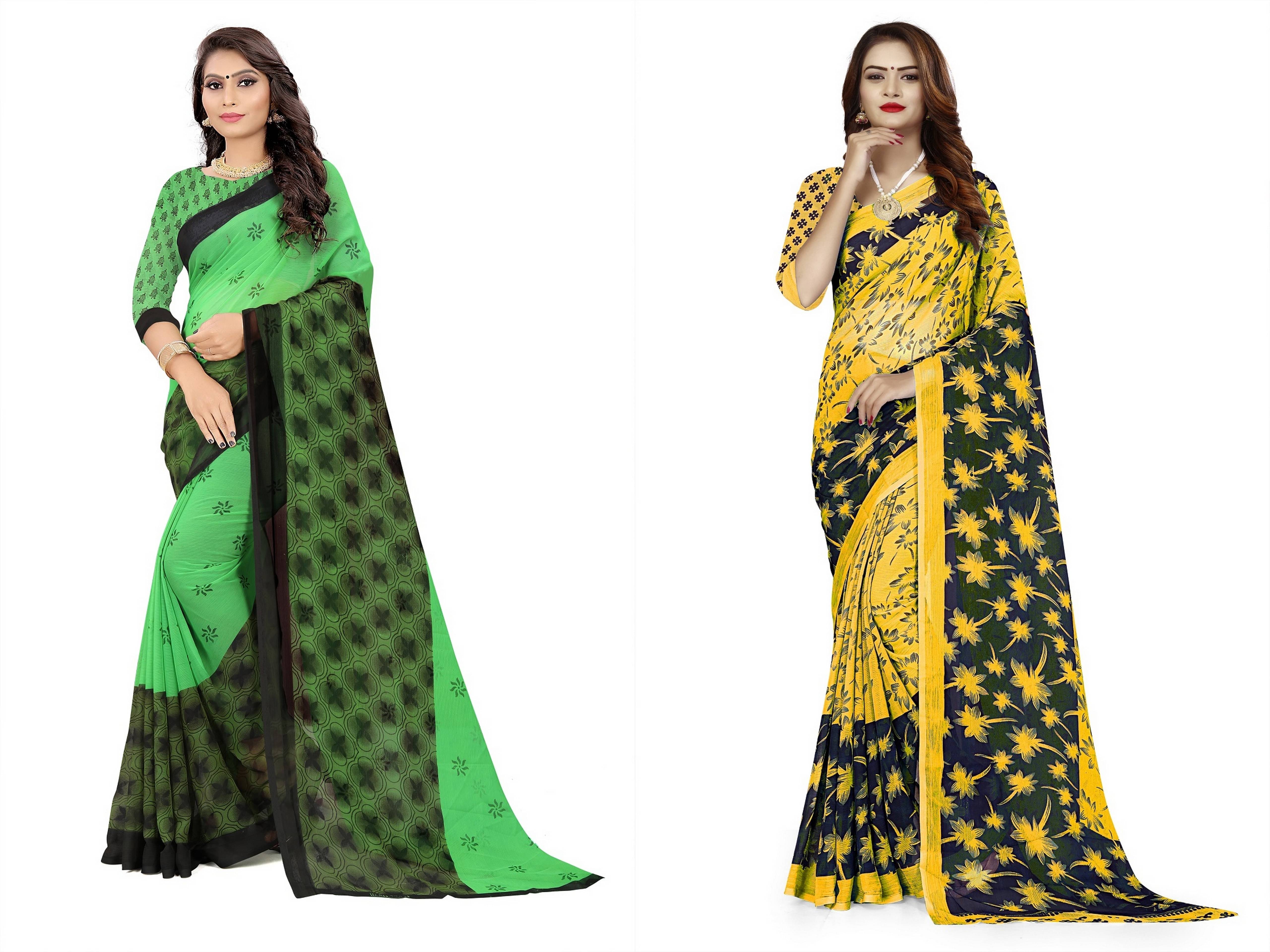 RUNAYA NX Georgette Printed Saree With Unstitched Blouse Piece ( Multicolor ) RUNAYA NX Georgette Printed Saree With Unstitched Blouse Piece ( Multicolor )