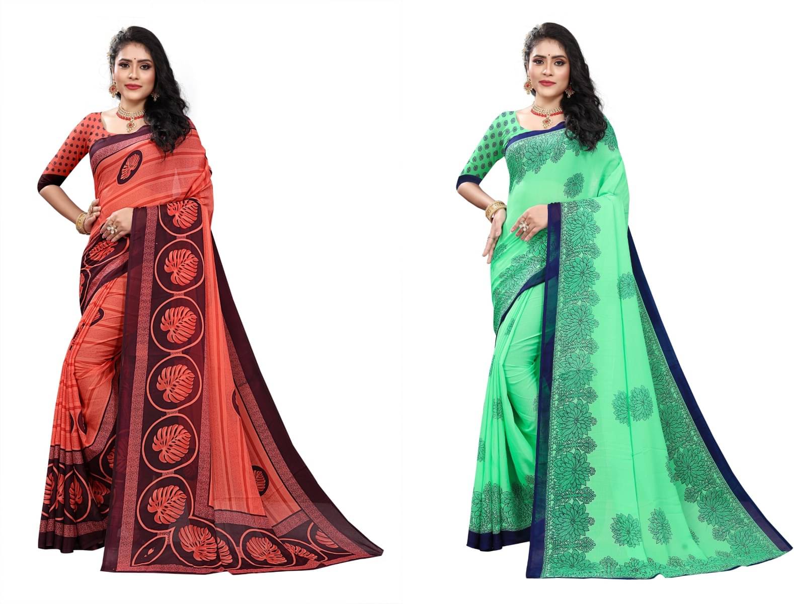 RUNAYA NX Georgette Printed Saree With Unstitched Blouse Piece ( Multicolor ) RUNAYA NX Georgette Printed Saree With Unstitched Blouse Piece ( Multicolor )