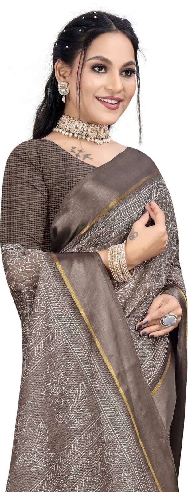 RUNAYA NX Linen Printed Saree With Unstitched Blouse Piece ( Pink ) RUNAYA NX Linen Printed Saree With Unstitched Blouse Piece ( Pink )