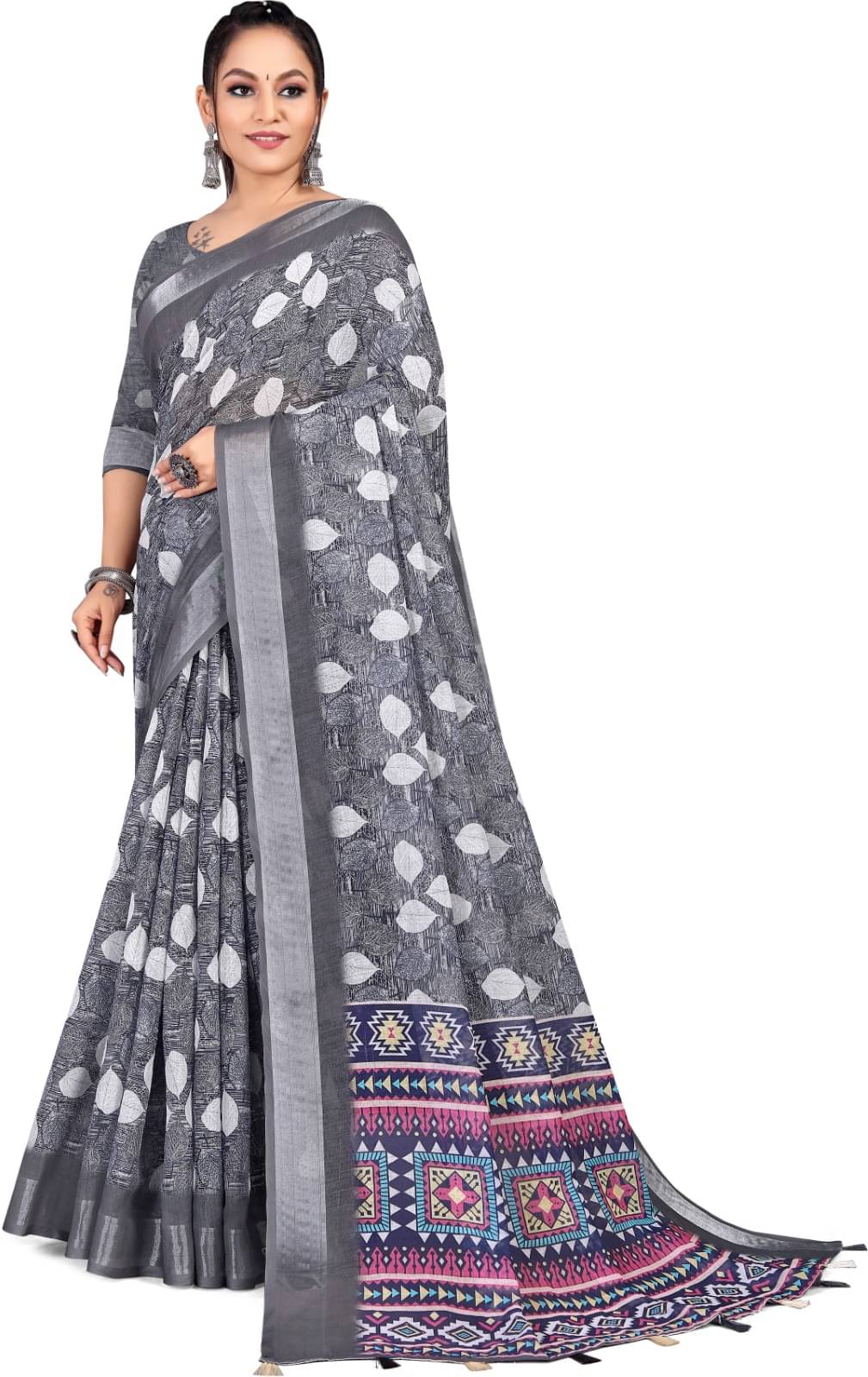 RUNAYA NX Linen Printed Saree With Unstitched Blouse Piece ( Multicolor ) RUNAYA NX Linen Printed Saree With Unstitched Blouse Piece ( Multicolor )